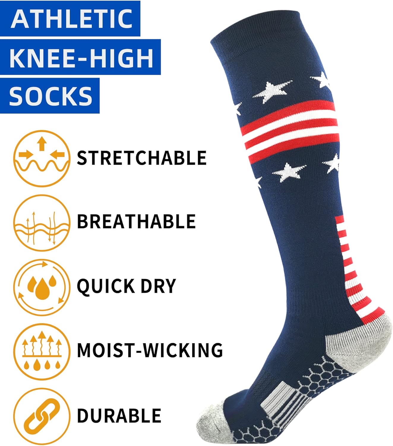 American Flag athletic socks for Baseball Football Softball Soccer