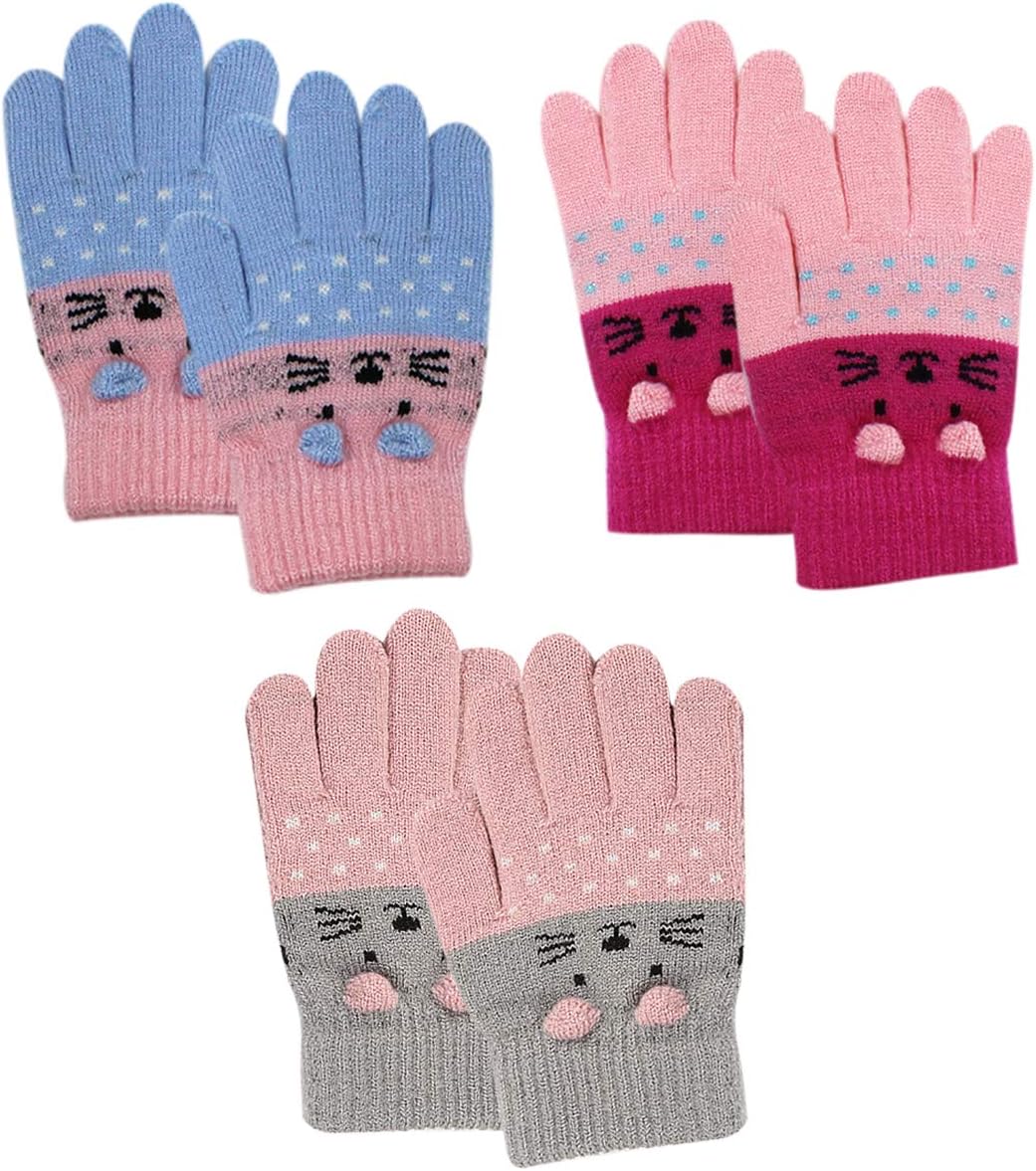 Perfect Kids Warm Gloves Cute Cat Design Safe for 0-15 Yearsold