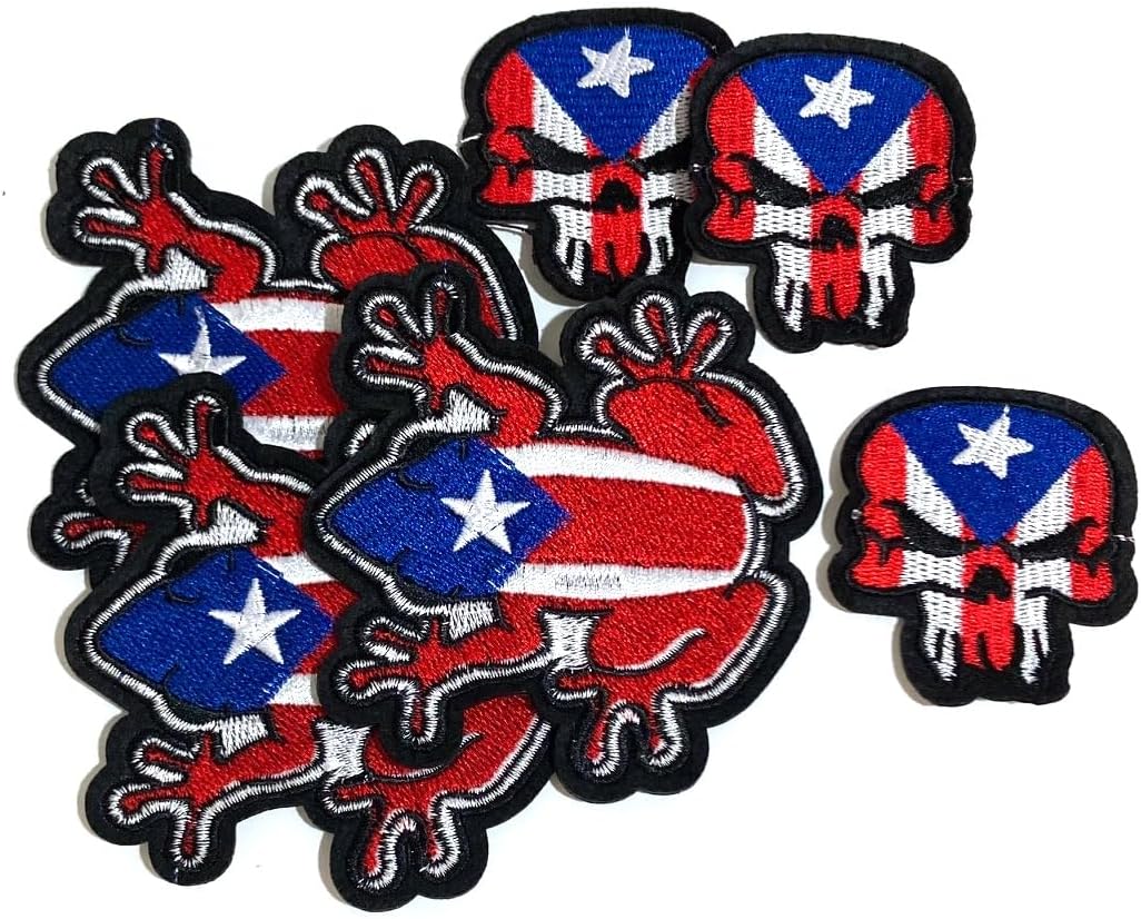 Genuine Puerto Rican Flag Iron-On Patch WITH COQUI SKELL uncontaminated