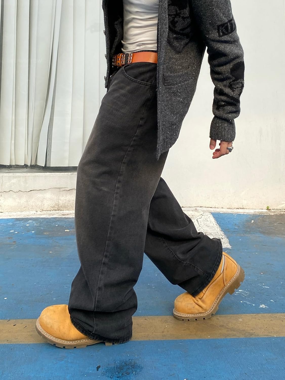 Mens Denim Wide Leg Skater Jeans - Trendy Hip Hop Style by DFGIGT