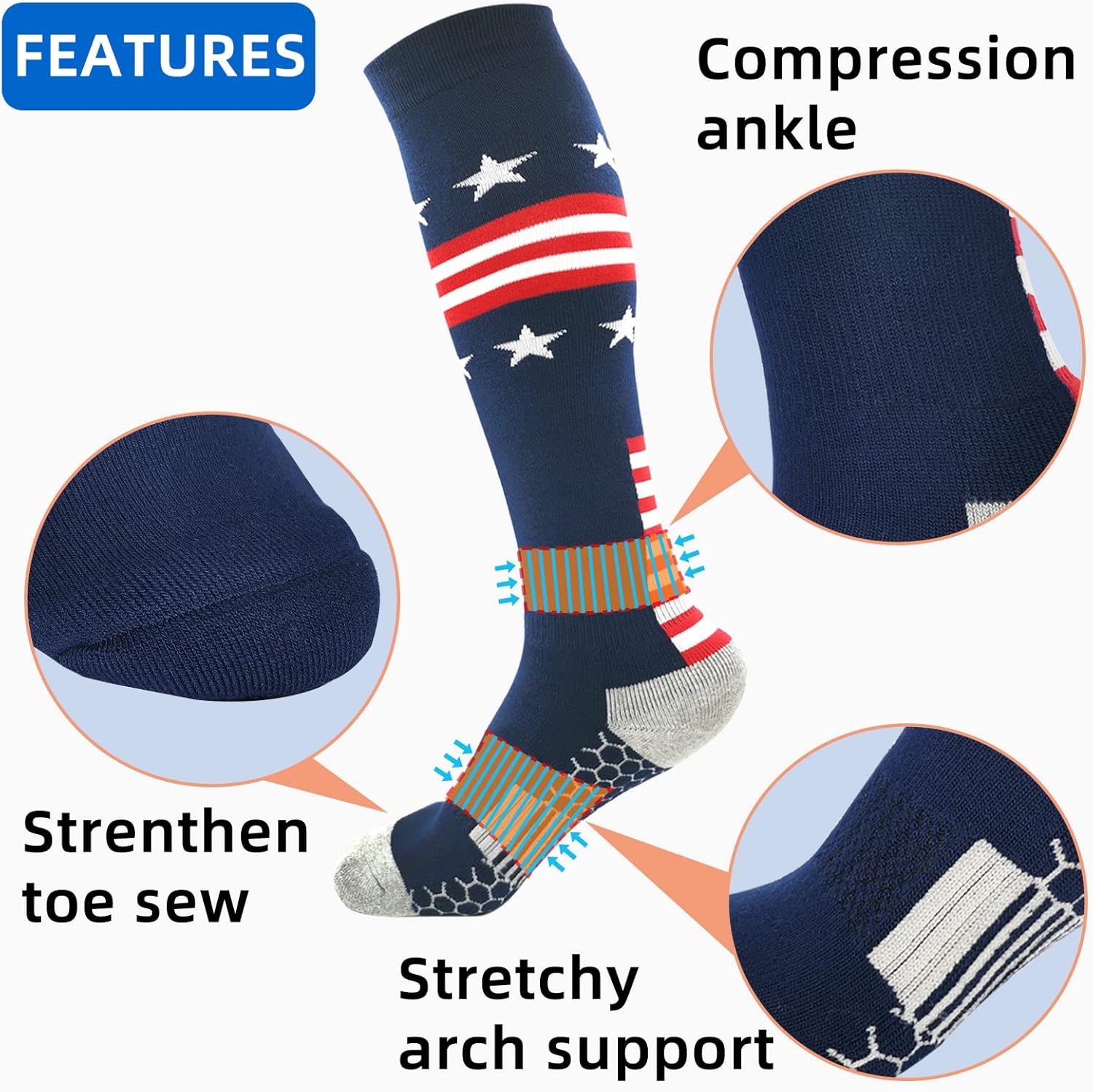 American Flag athletic socks for Baseball Football Softball Soccer