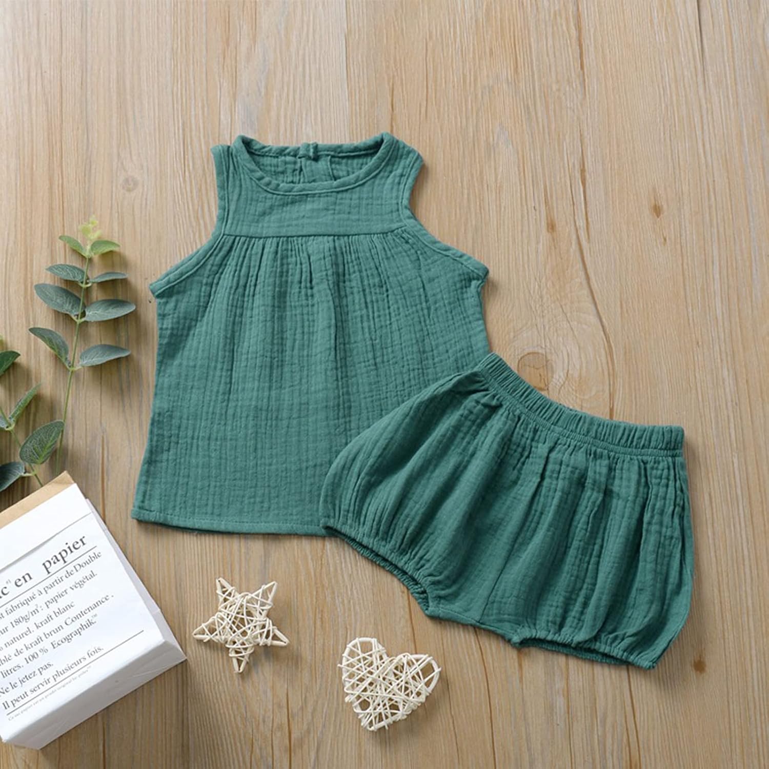 EISHOW 2 Pack Toddler Sleepwear Set Cotton Linen Shorts