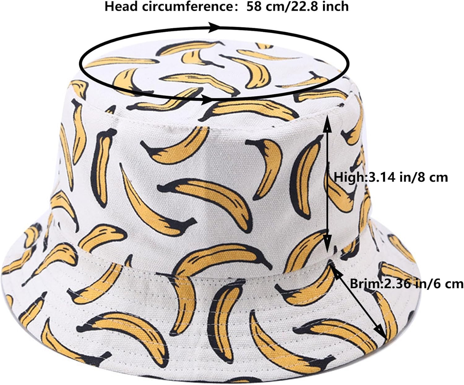 Fruit Print Bucket Hat Reversible Packable for Men Women