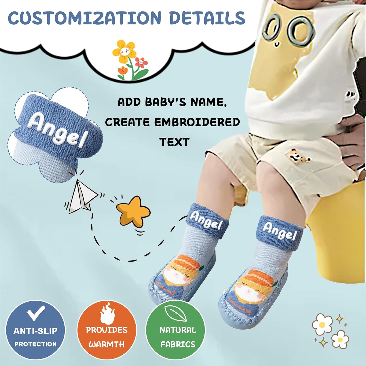 Personalized Childs Name Socks Toddler Slippers
