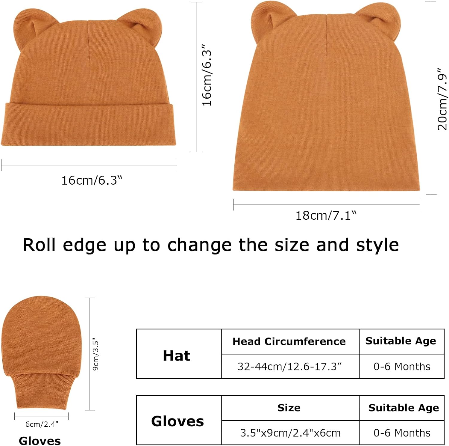 DRESHOW BQUBO Baby Bear Ears Set - Hospital Baby Hats Mittens