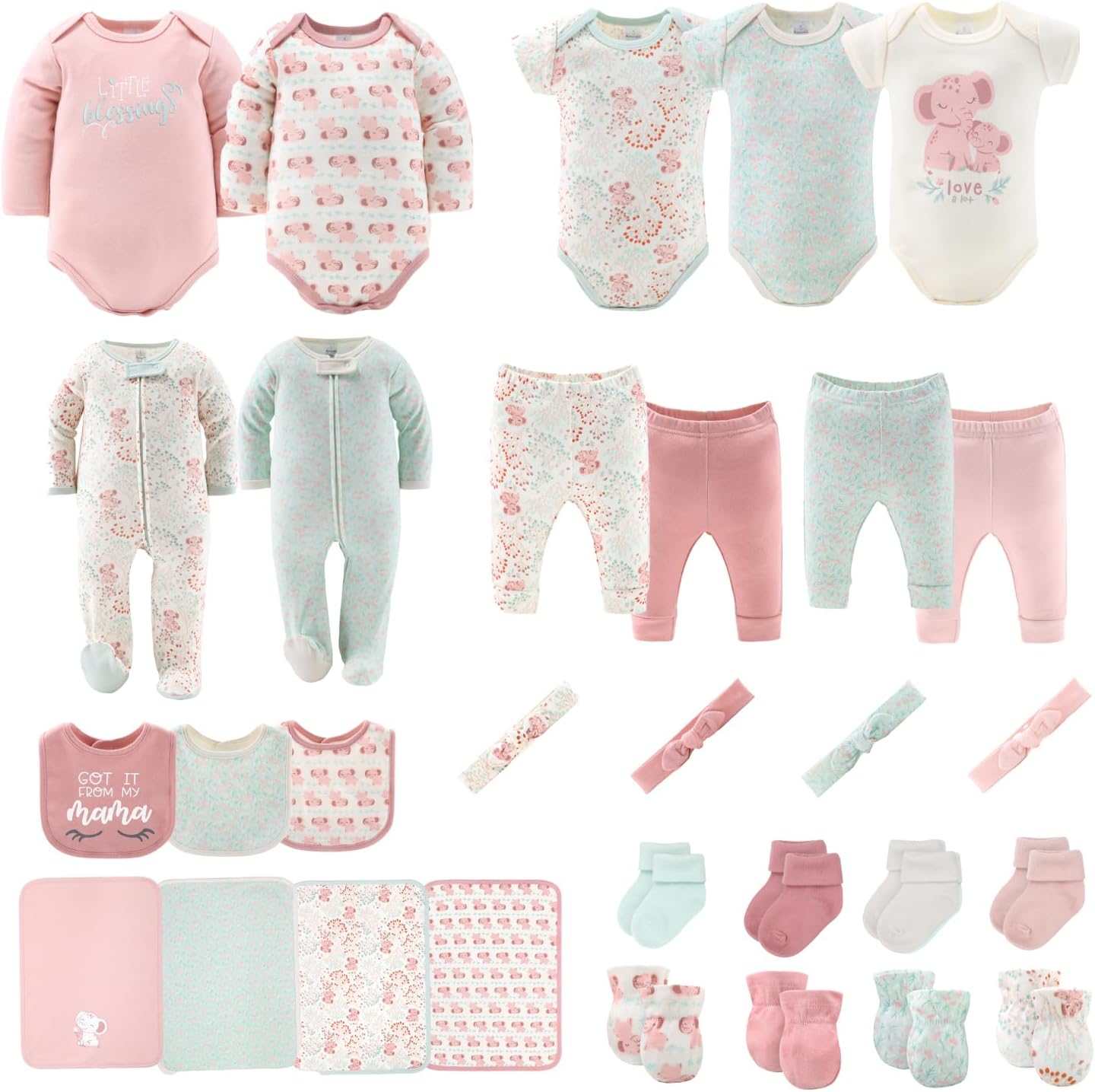 Adorably Cute Baby Layette Gift Set for Girls - Floral Elephant
