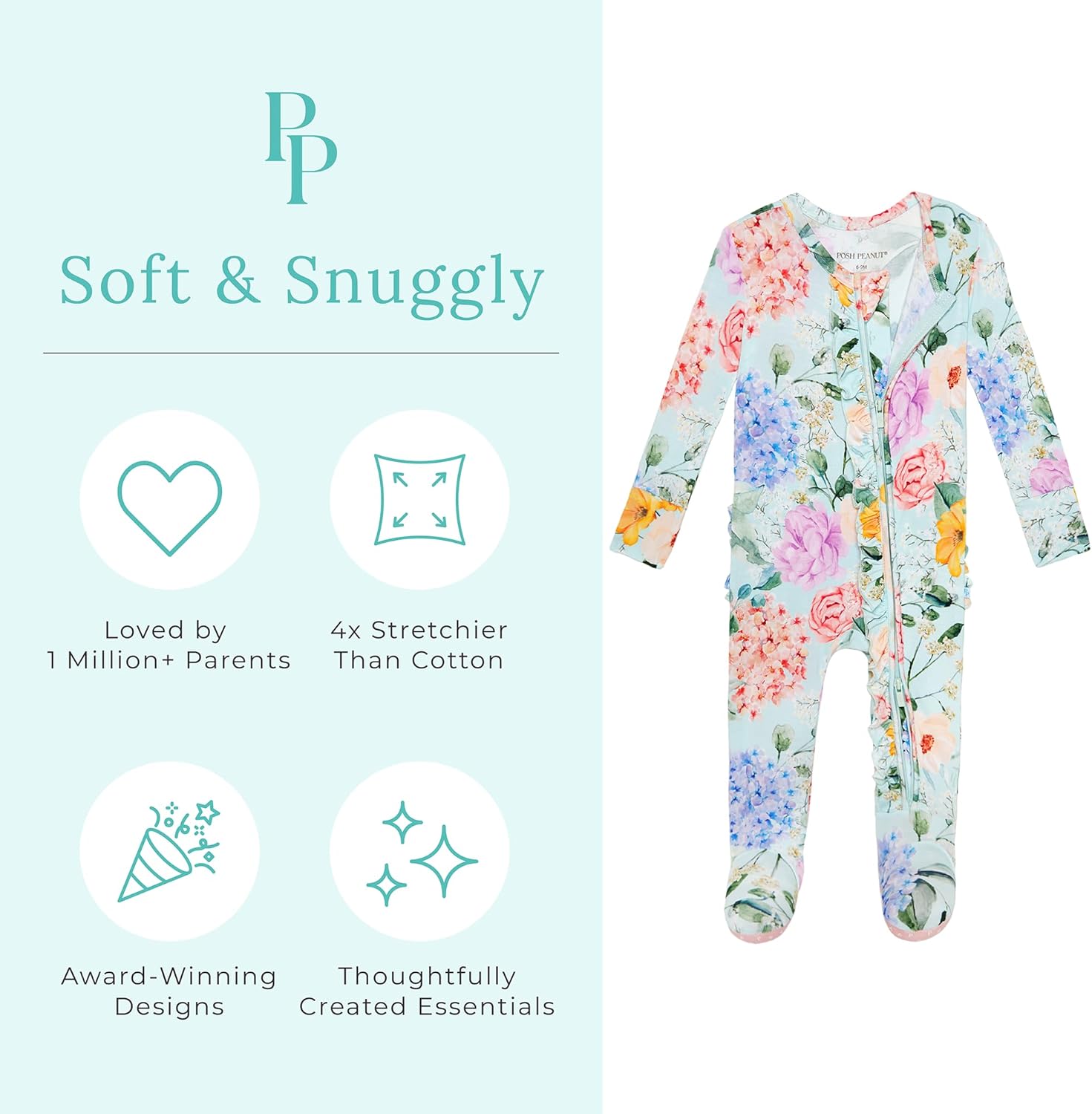 Posh Peanut Footie Pajamas for Babies Cozy Viscose Sets with Ruffles