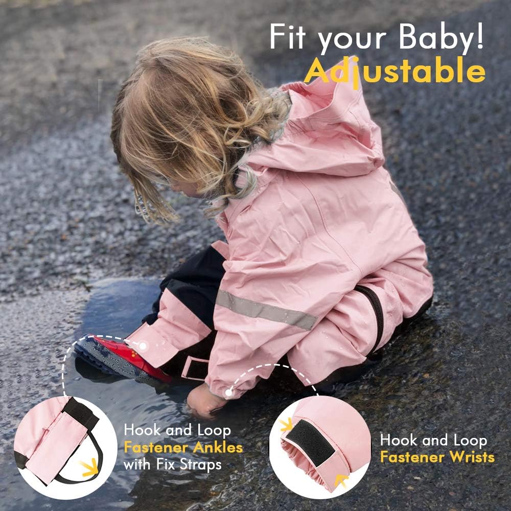 HAPIU Kids Toddler Muddy Buddy Waterproof Rain Jacket Set