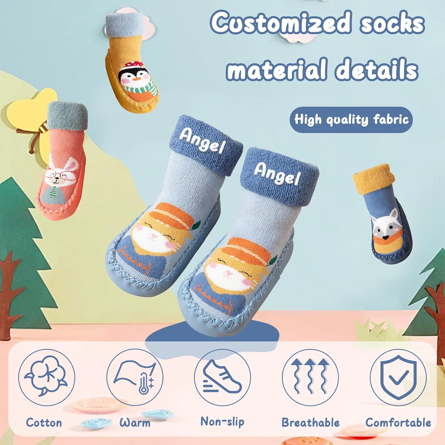 Personalized Childs Name Socks Toddler Slippers