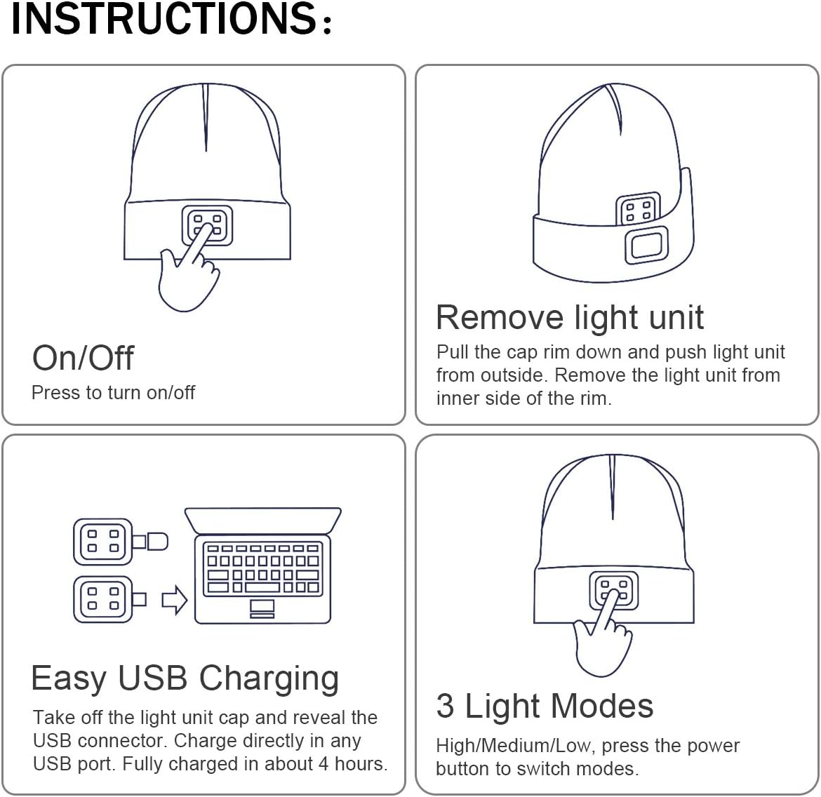 YunTuo LED beanie USB Rechargeable Winter Cap
