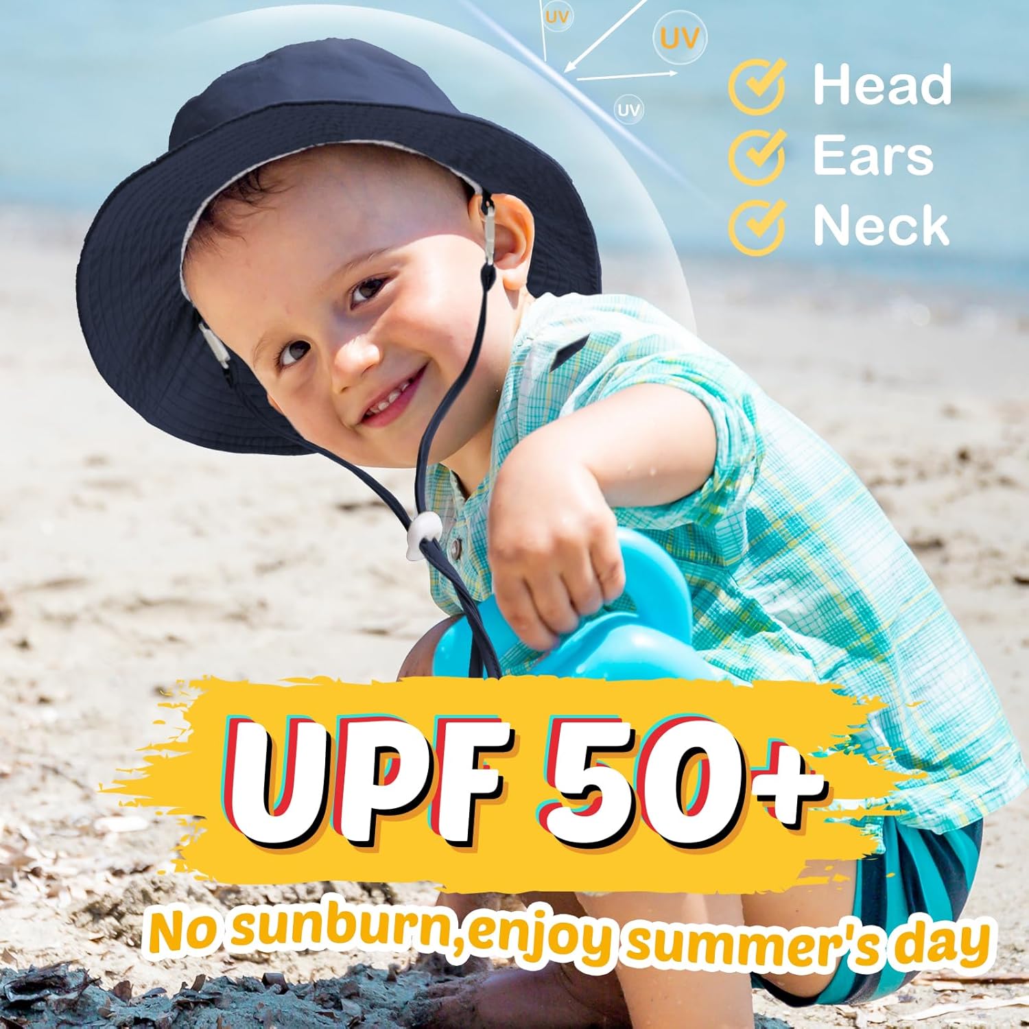 HONGTEYA Baby Sun Hat UPF 50 Toddler Bucket Hat with Adjustable Brim
