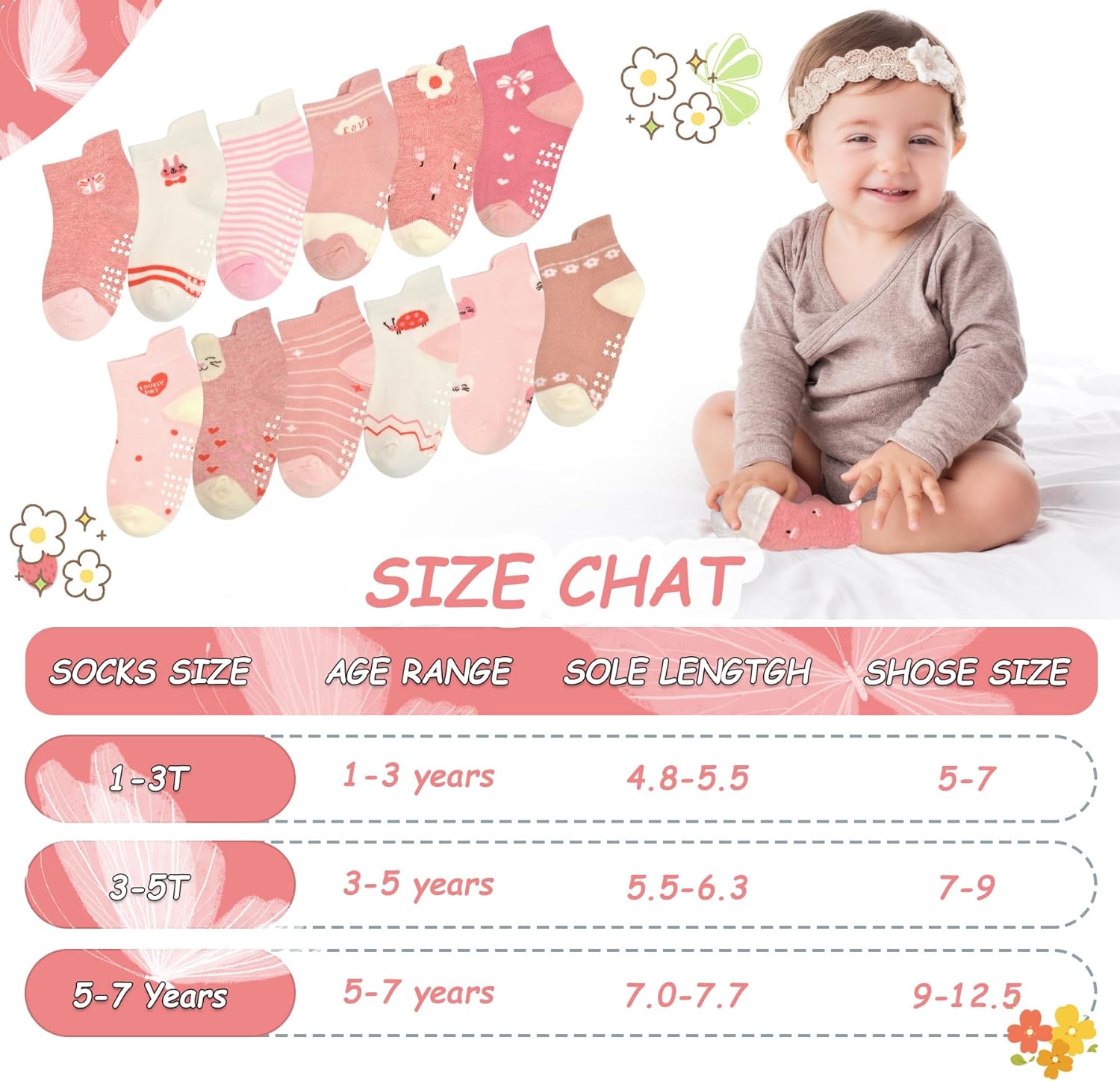 SkiBeaut Non-Slip Ankle Socks for Toddlers