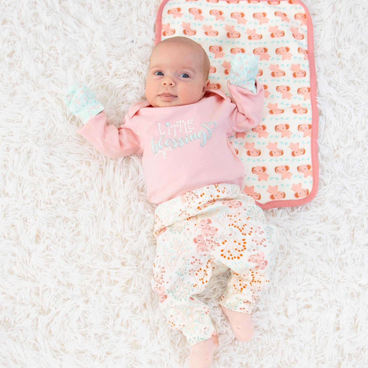 Adorably Cute Baby Layette Gift Set for Girls - Floral Elephant