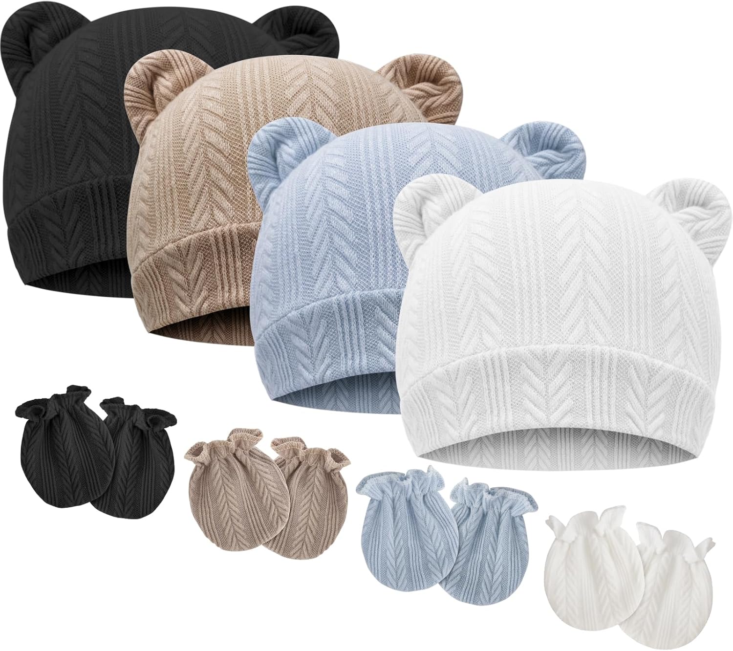 DRESHOW Newborn Bear Ears Mittens Set for 0-3 Months