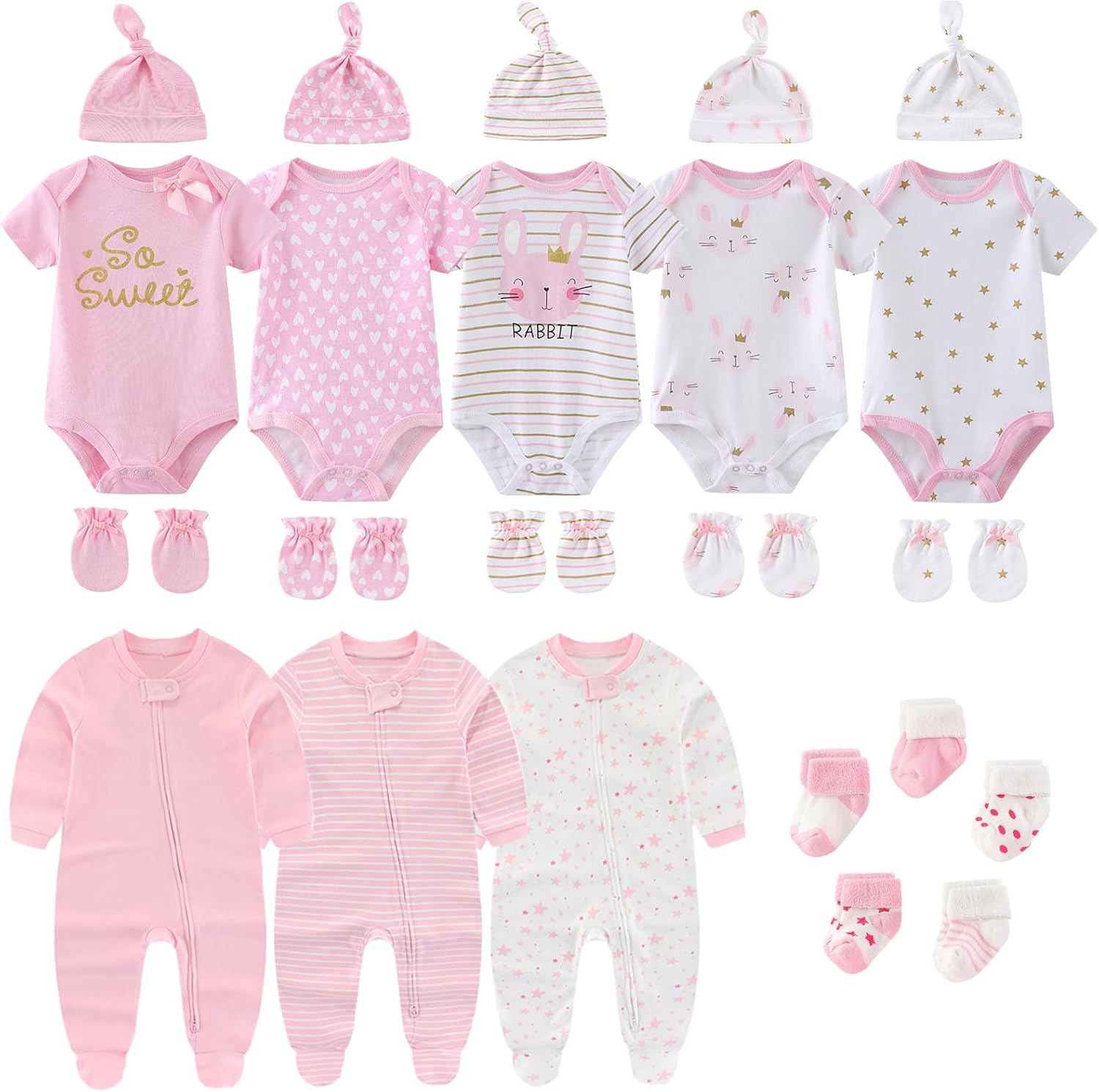 Newborn Baby Layette Set - Pink - 23 Pieces for 0-12 Months