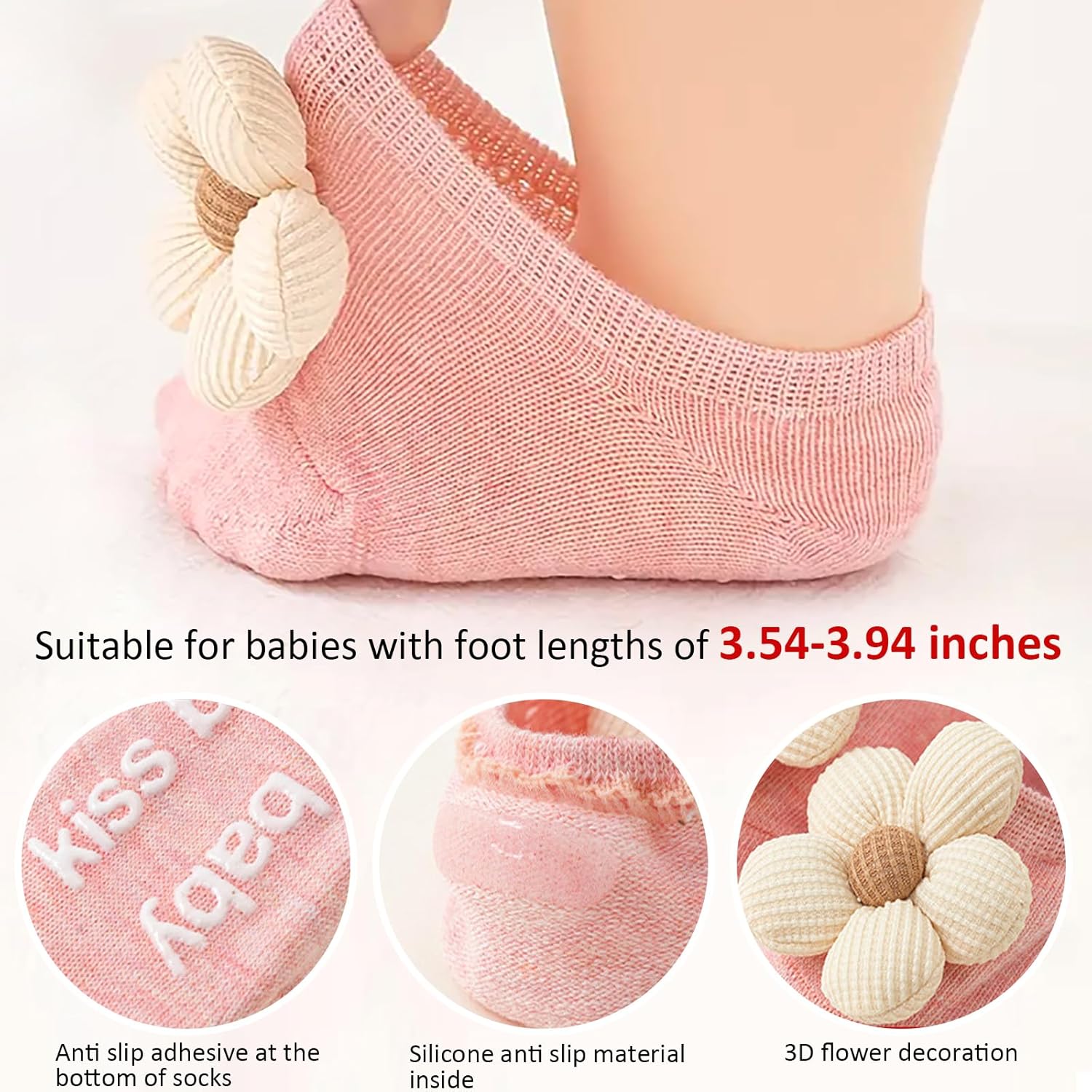 4Packs Baby Girls Non-Slip Ankle Socks with Grip for Kids