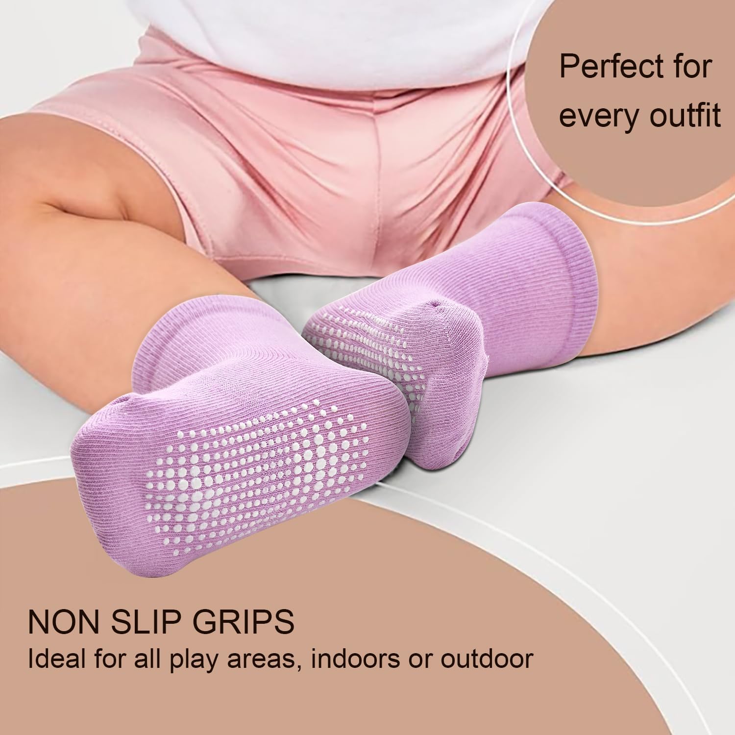 SkiBeaut Toddler Girls Crew Socks with Non-Slip Grips 12 Pairs