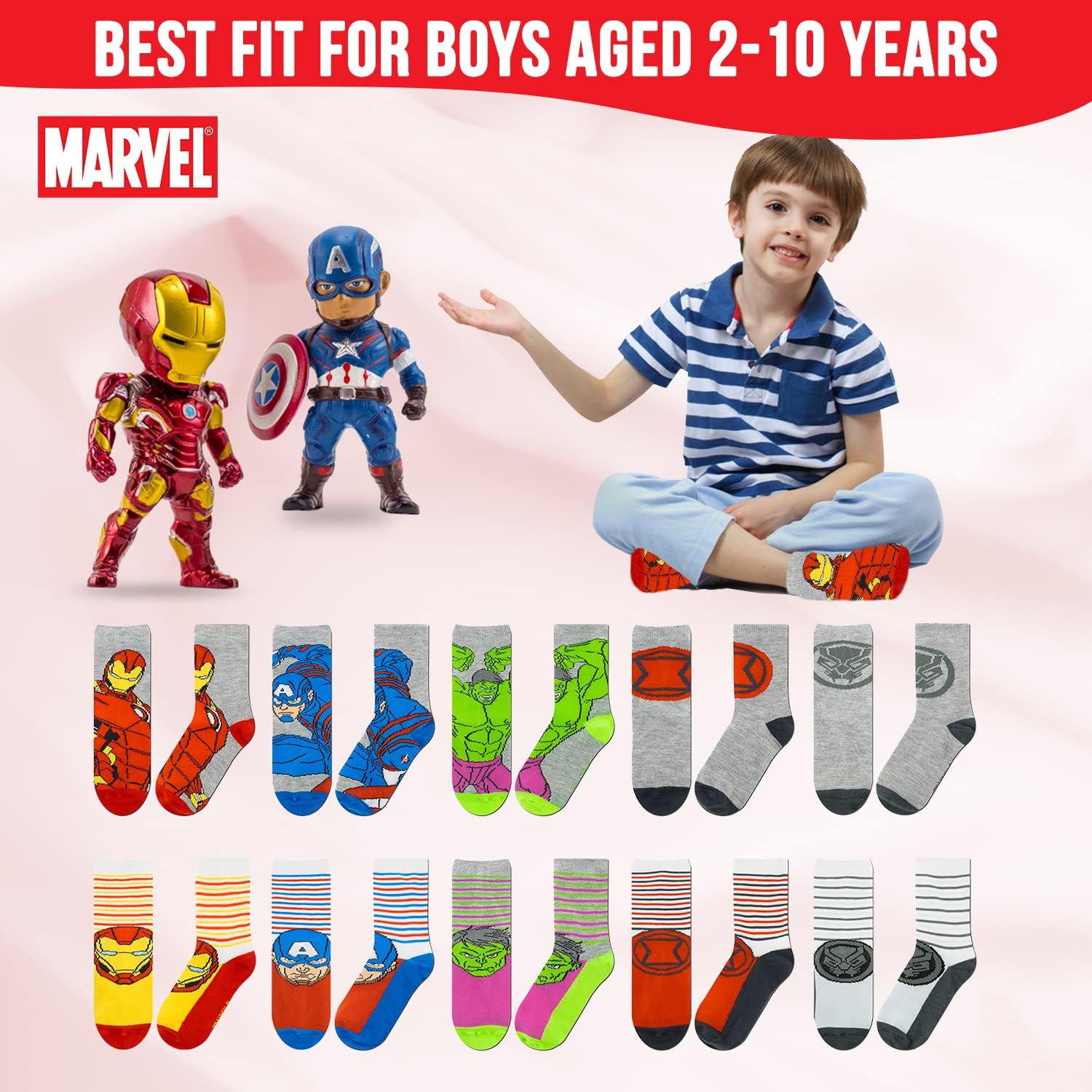 Marvel Legends Superhero Boys Socks 10-Pack 1