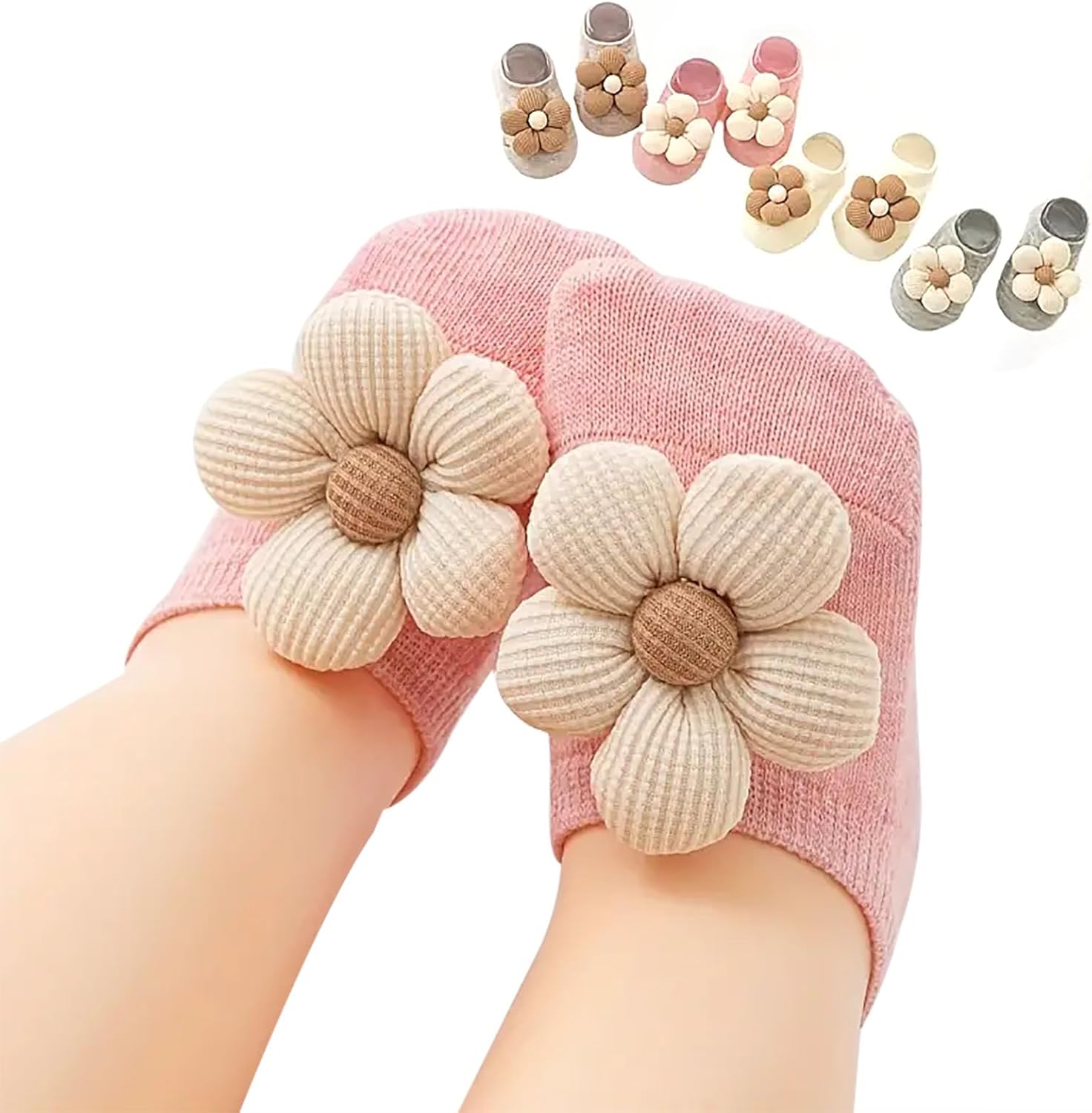 4Packs Baby Girls Non-Slip Ankle Socks with Grip for Kids