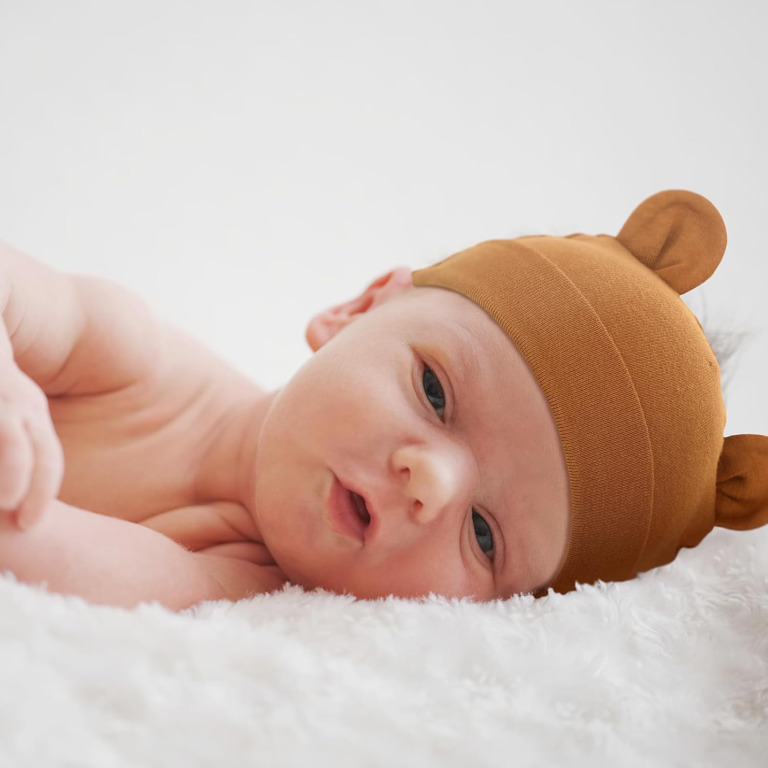 Toulite 10 Pcs Bear Ears Cotton Hats for Newborn Girls