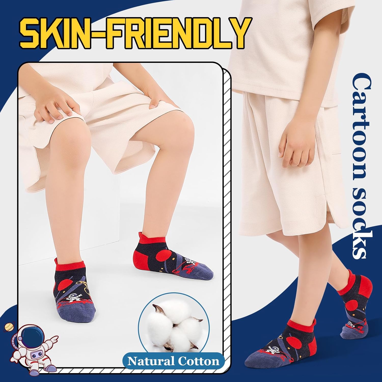 Space Cartoon Design Boys Socks Easy To Wear Comfy Fun
