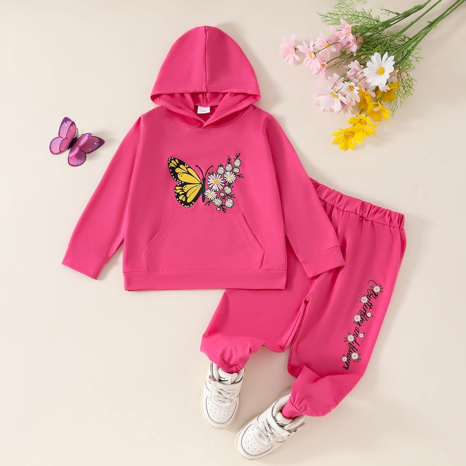 Cute Toddler Girl Butterfly Floral PrintCotTONBlend Set for FallWinter
