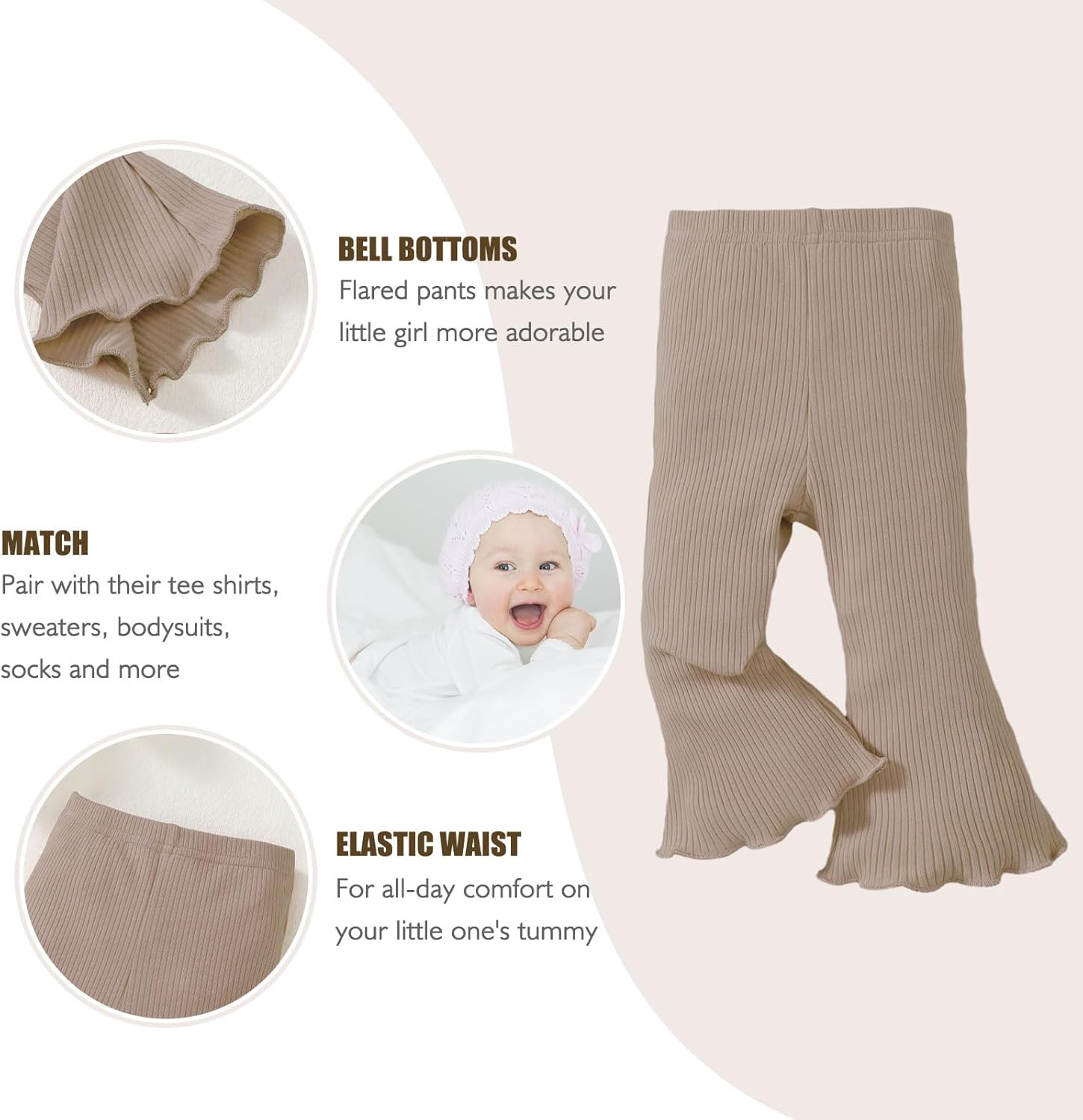 SOBOWO Baby Girl Flare Pants 3 Pack Toddler Solid Ribbed Ruffle