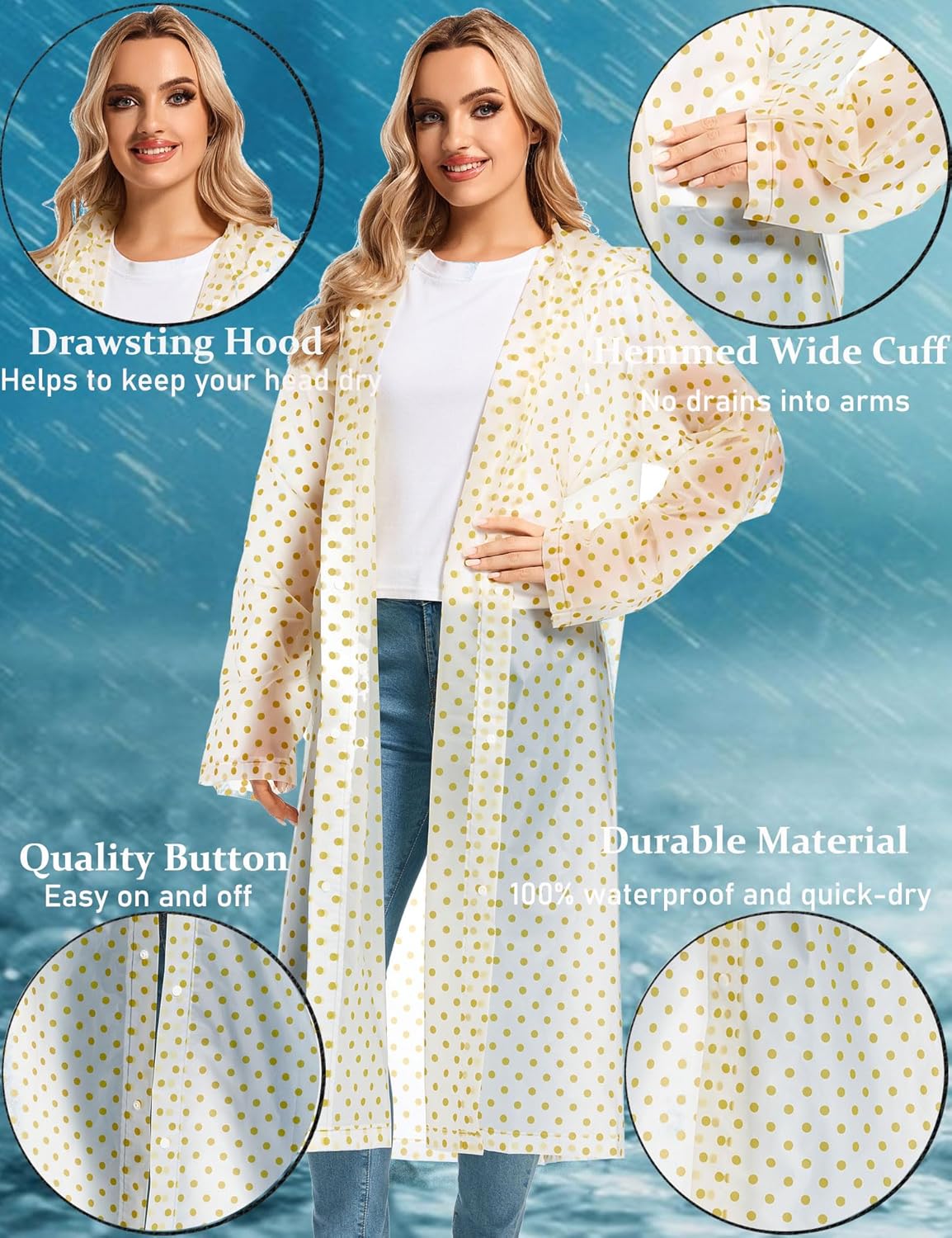 Borogo 2PCS Reusable Rain Coats Durable Water-Resistant