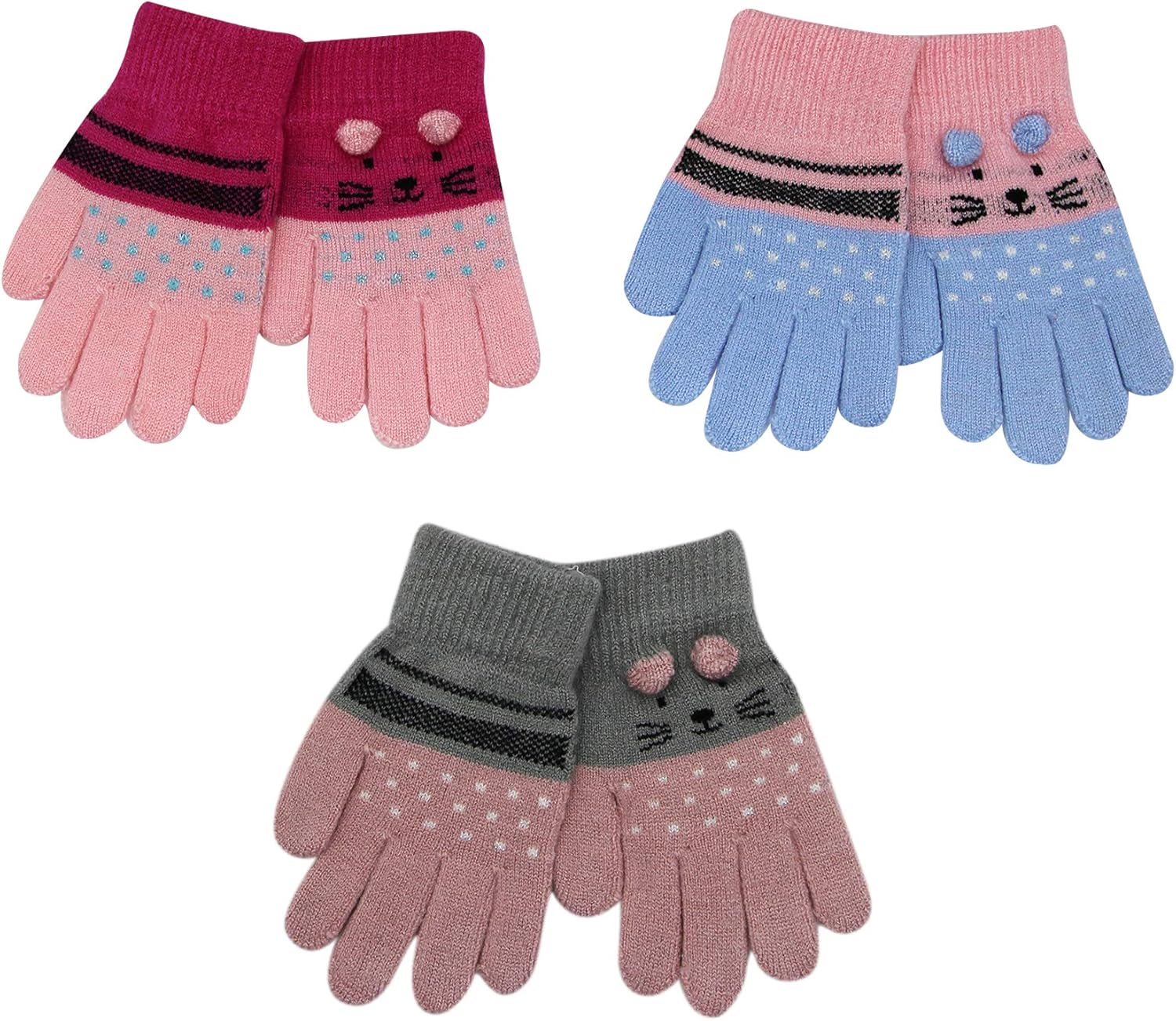 Perfect Kids Warm Gloves Cute Cat Design Safe for 0-15 Yearsold
