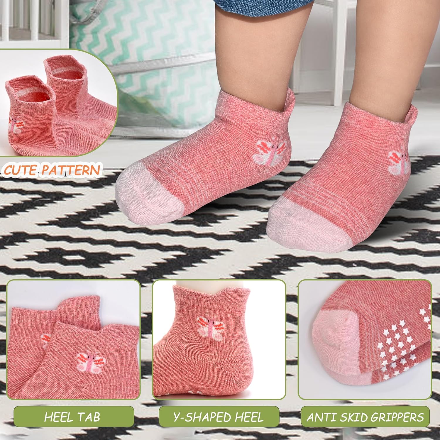 SkiBeaut Non-Slip Ankle Socks for Toddlers