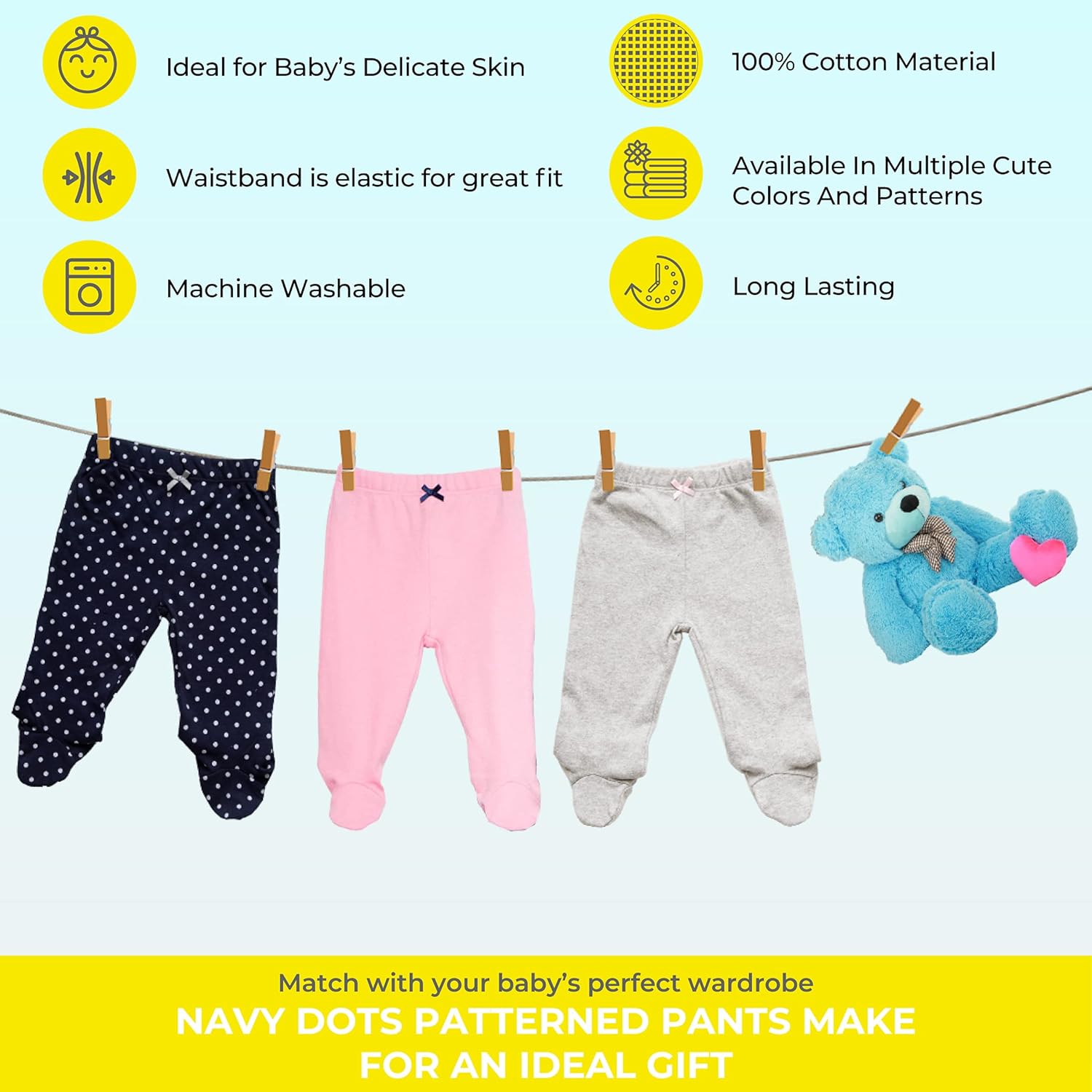 3-Pack Soft Cotton Footed Pants