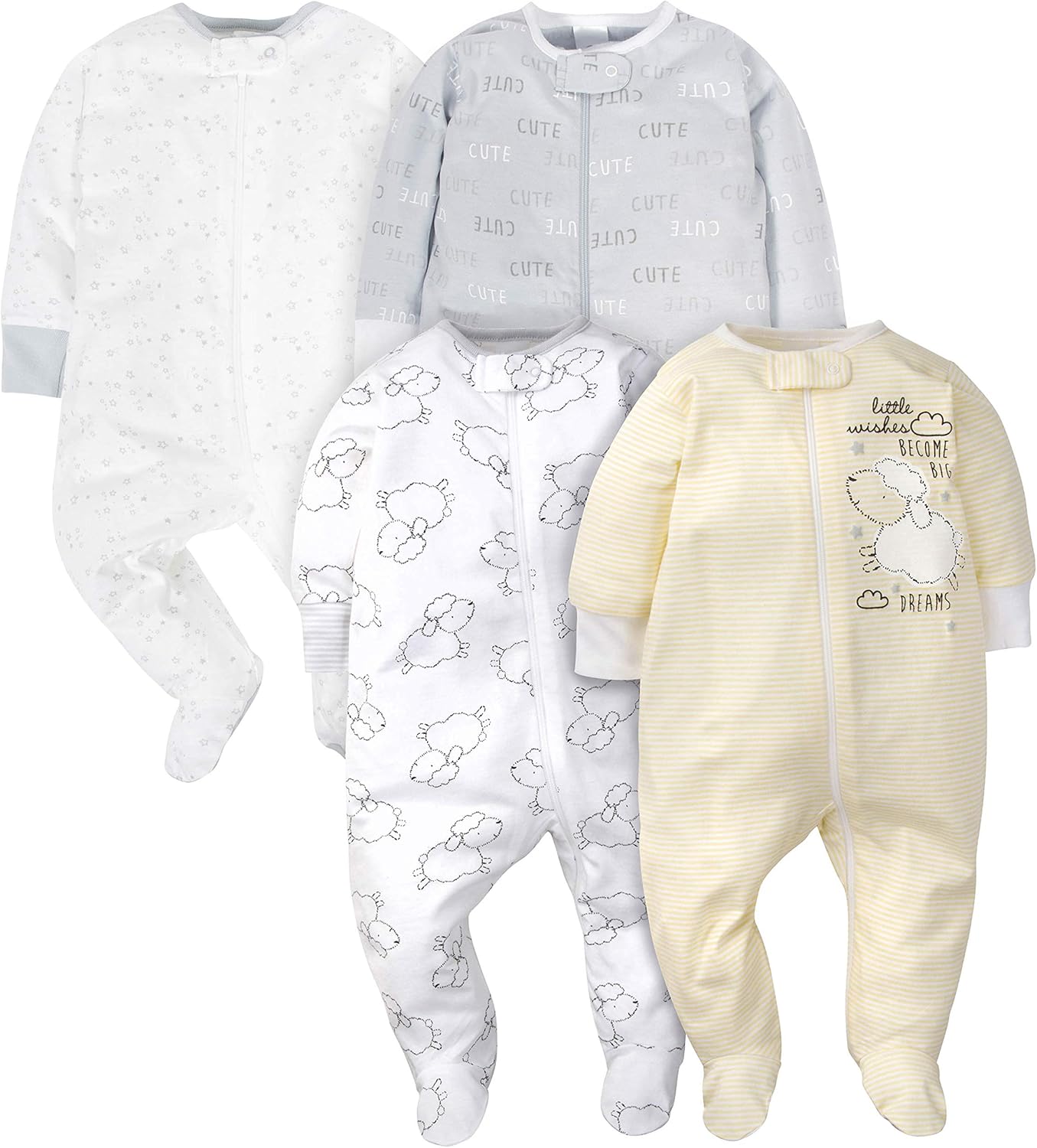 Sleep Play Footies 4-Pack Gerber Boys Long-Sleeve Machine Washable Mitten Cuffs