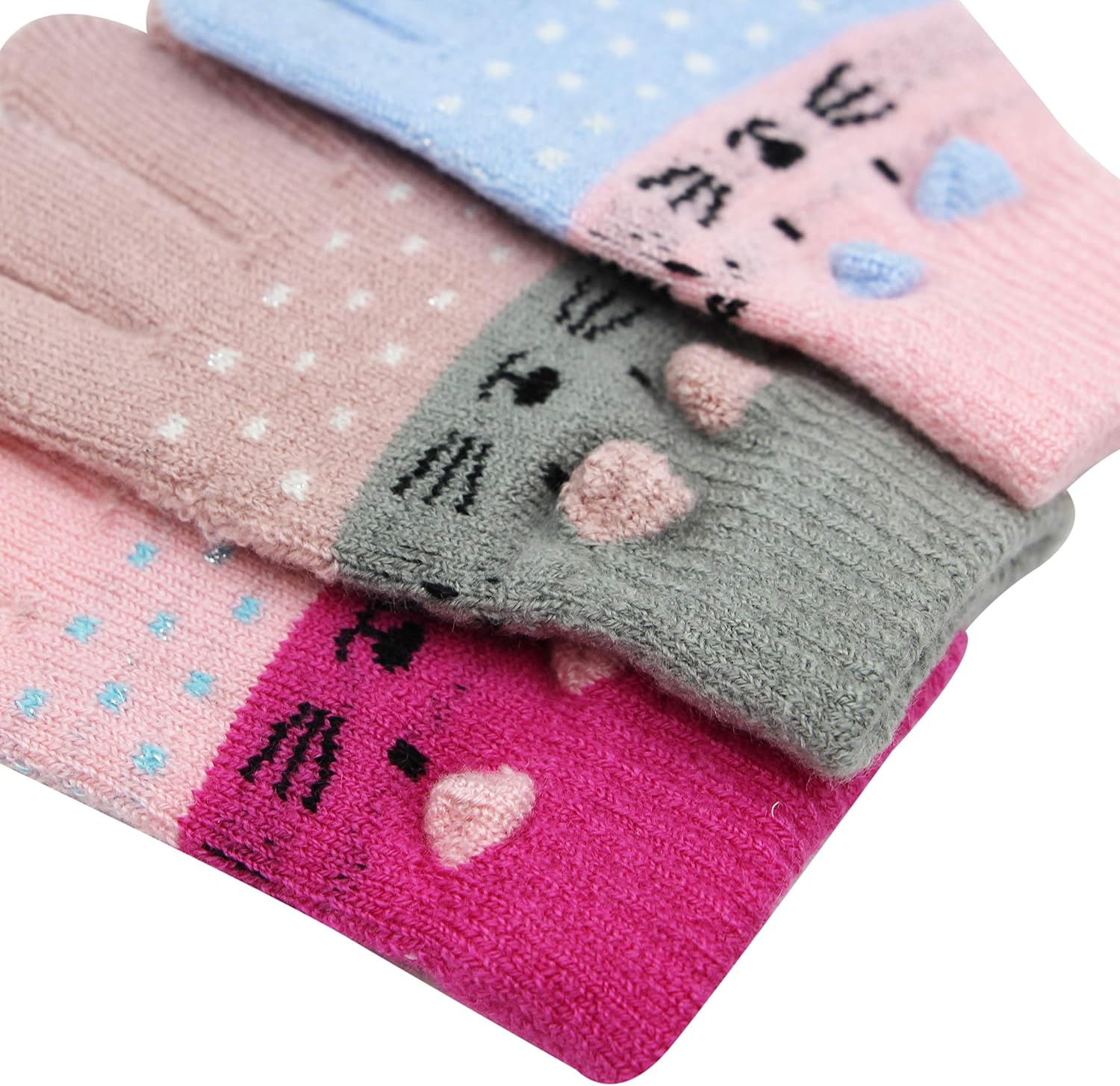 Perfect Kids Warm Gloves Cute Cat Design Safe for 0-15 Yearsold