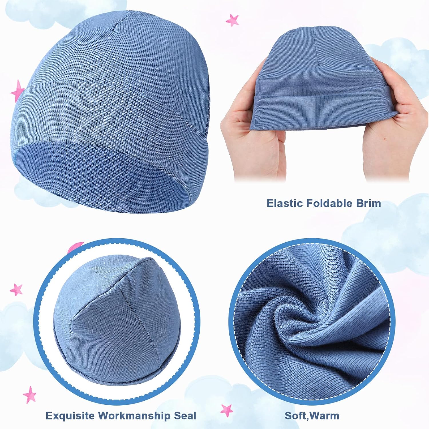 6-Piece Newcotte Cotton Baby Beanie Hats for Premie