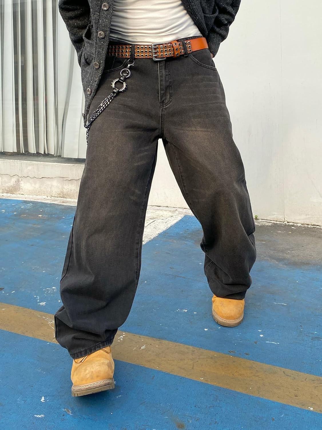 Mens Denim Wide Leg Skater Jeans - Trendy Hip Hop Style by DFGIGT