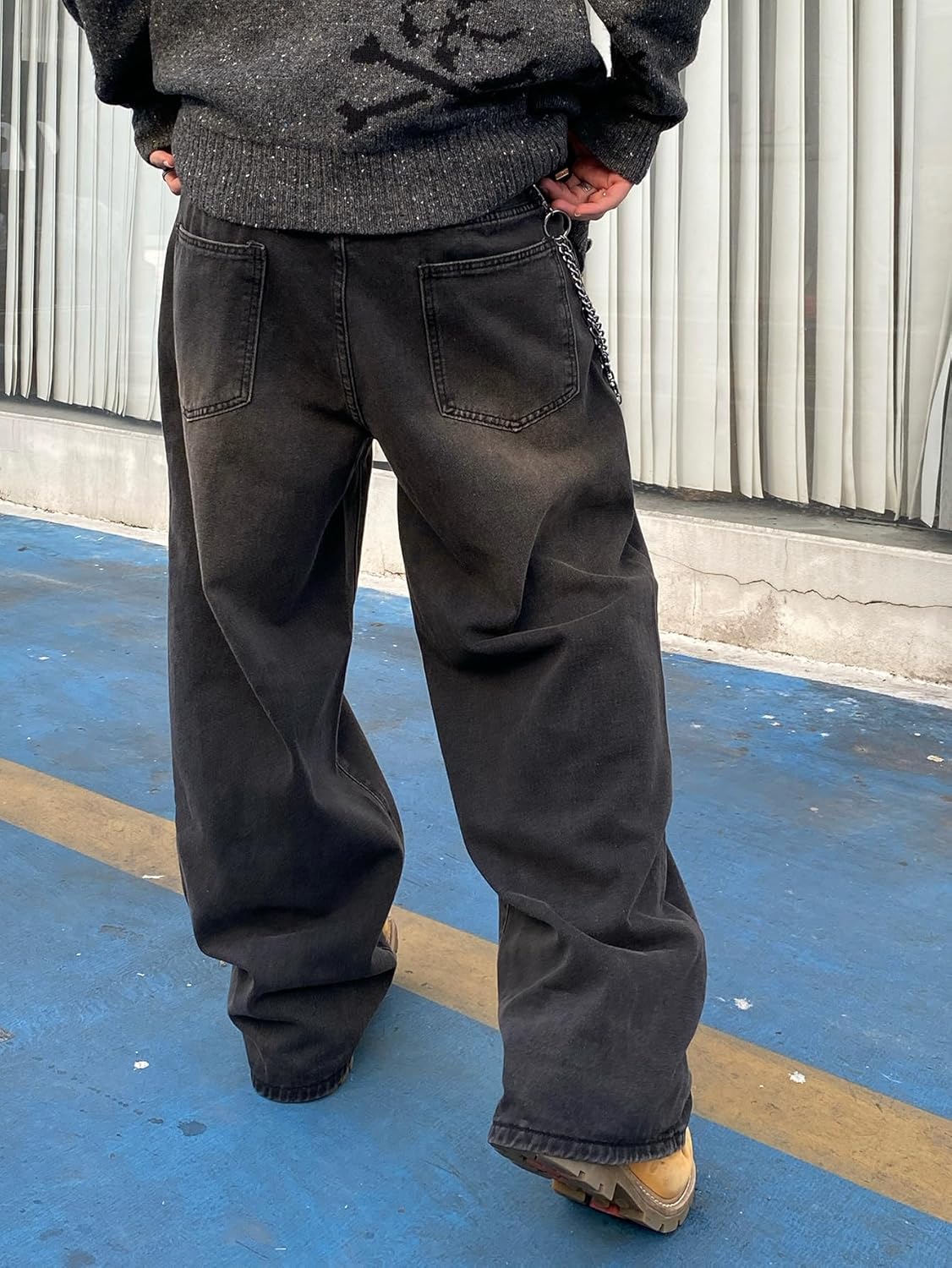 Mens Denim Wide Leg Skater Jeans - Trendy Hip Hop Style by DFGIGT