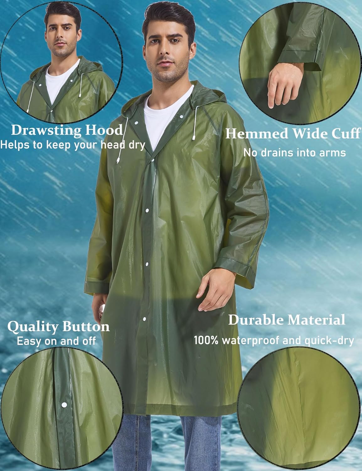 Premium Borogo Reusable Rain Coats for Men Durable Waterproof