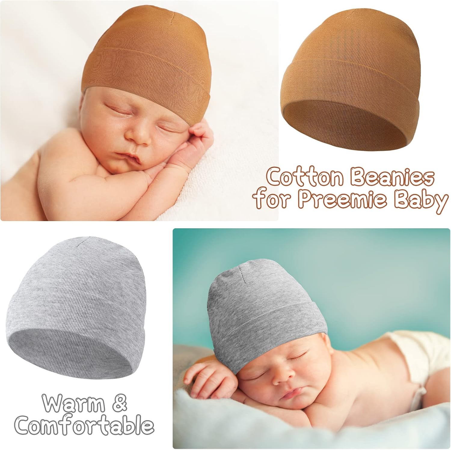 6-Piece Newcotte Cotton Baby Beanie Hats for Premie