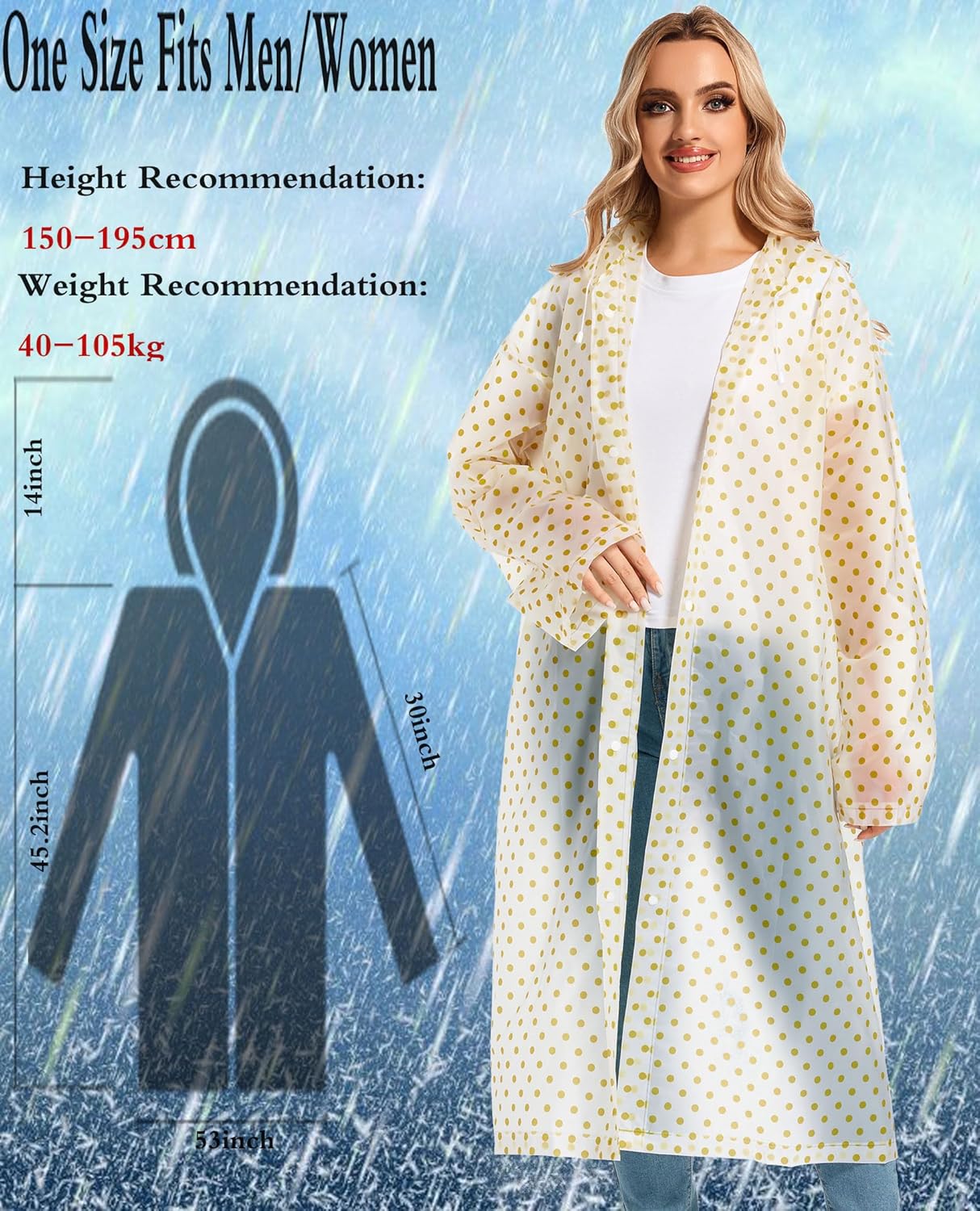 Borogo 2PCS Reusable Rain Coats Durable Water-Resistant
