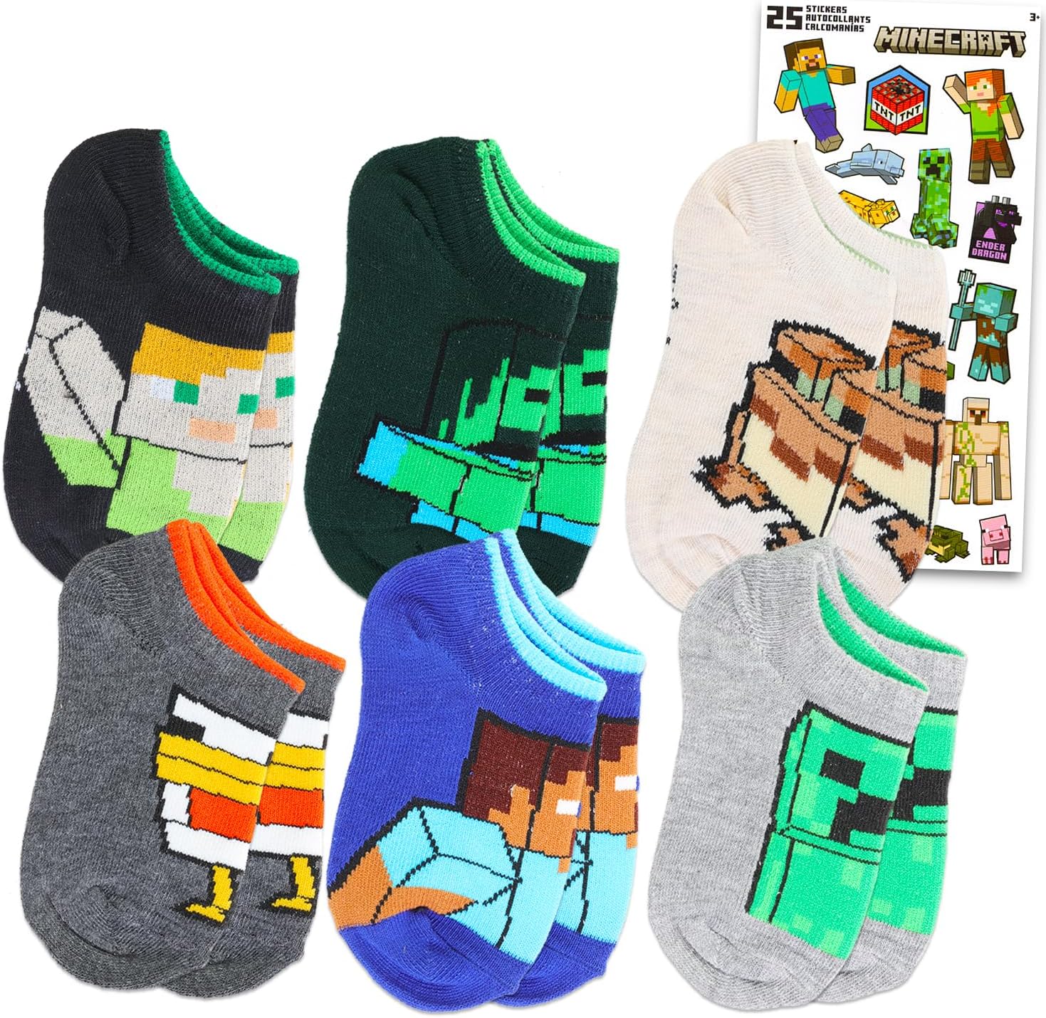 Minecraft Socks Set for Boys 6-8 with Stickers