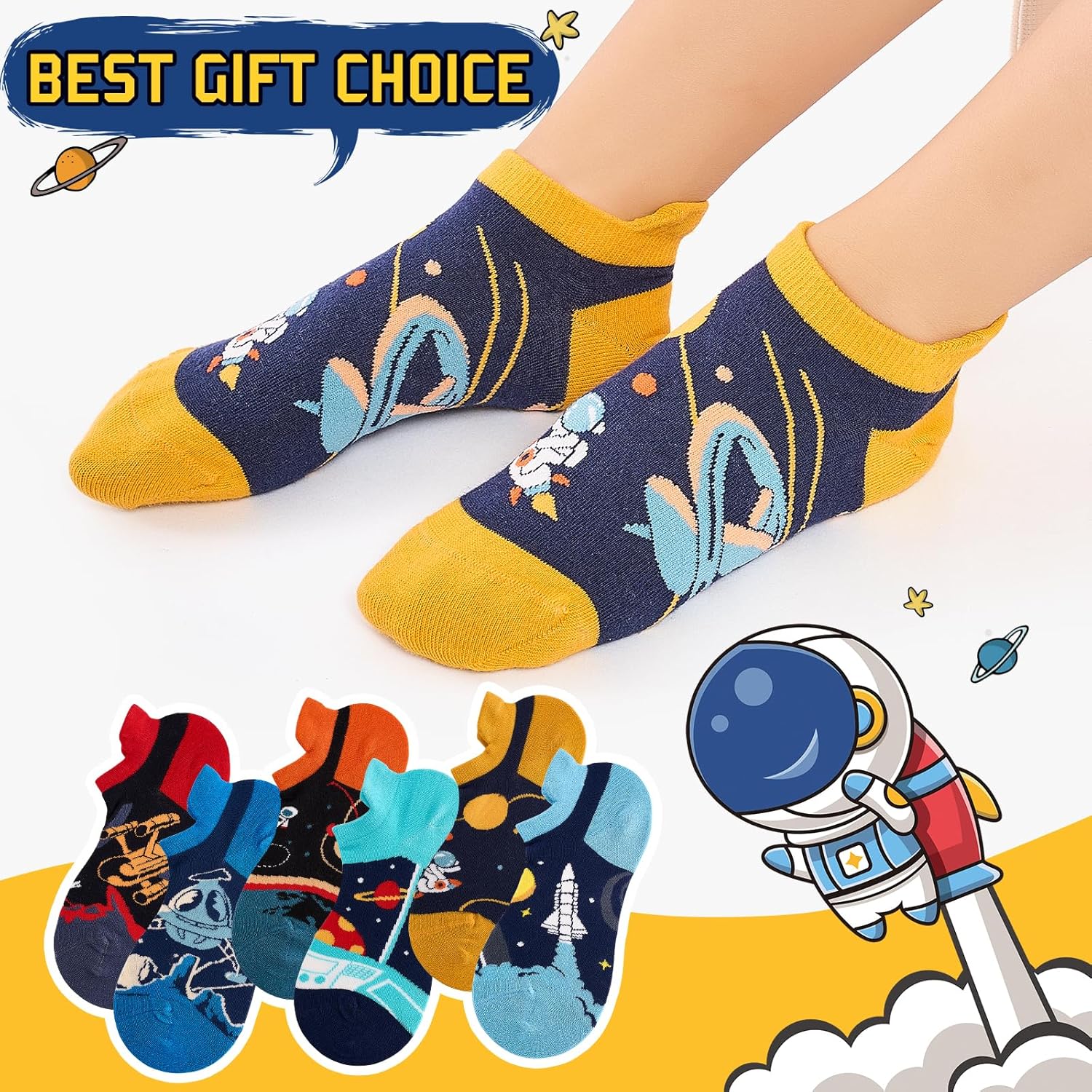 Space Cartoon Design Boys Socks Easy To Wear Comfy Fun