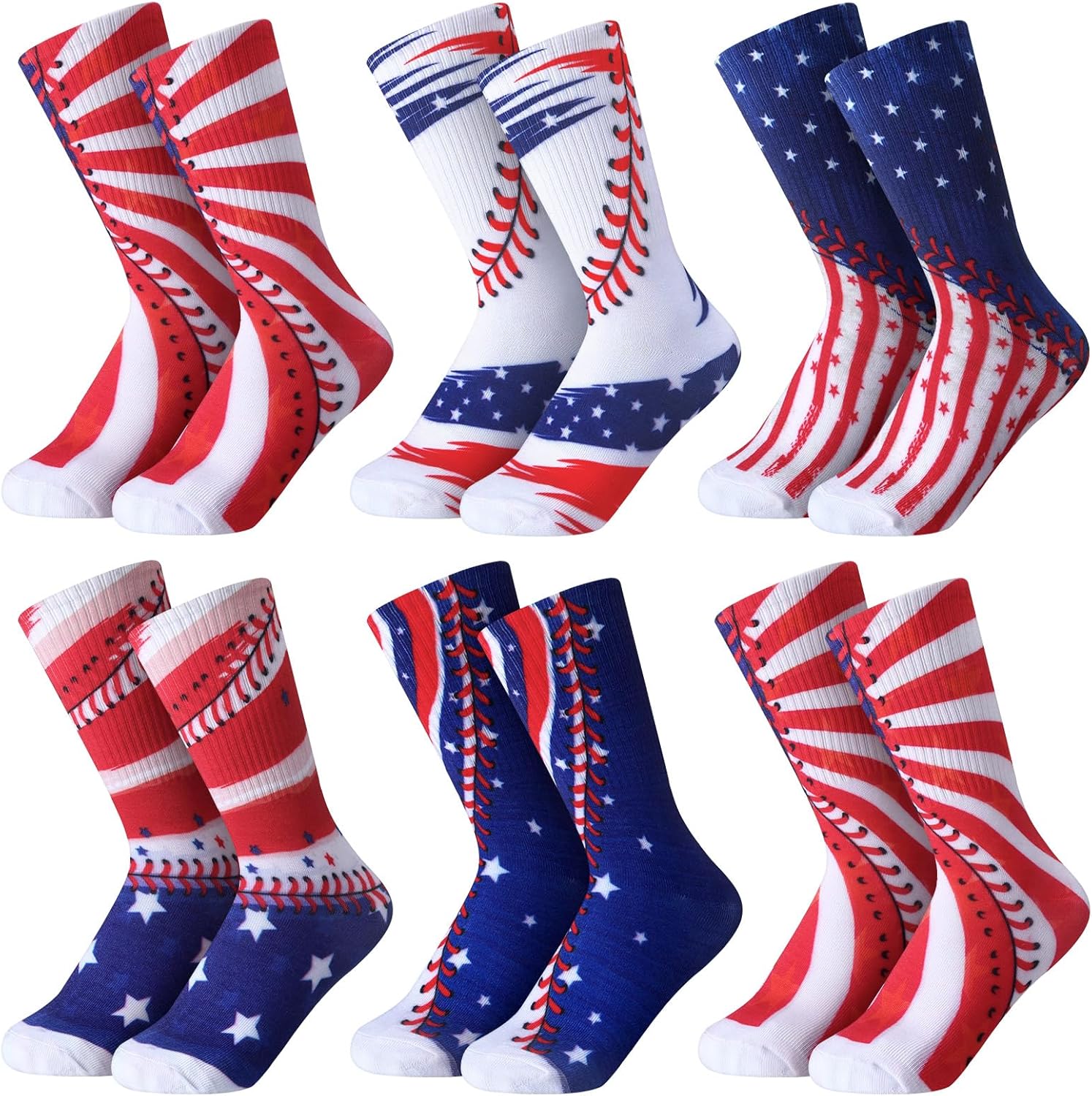Jeyiour 10-Pair Mid Calf Baseball Crew Socks Patriotic Anthology