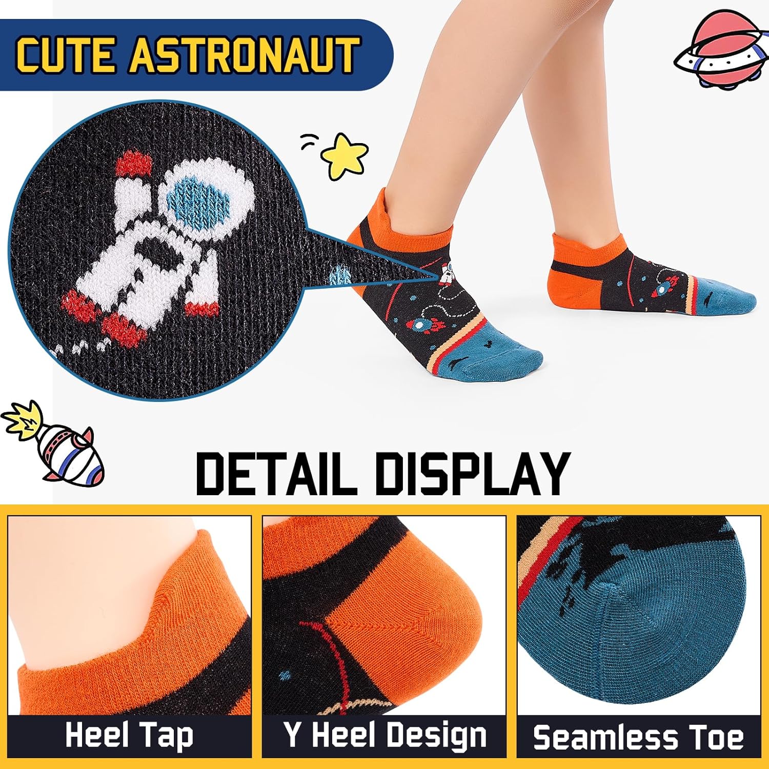 Space Cartoon Design Boys Socks Easy To Wear Comfy Fun