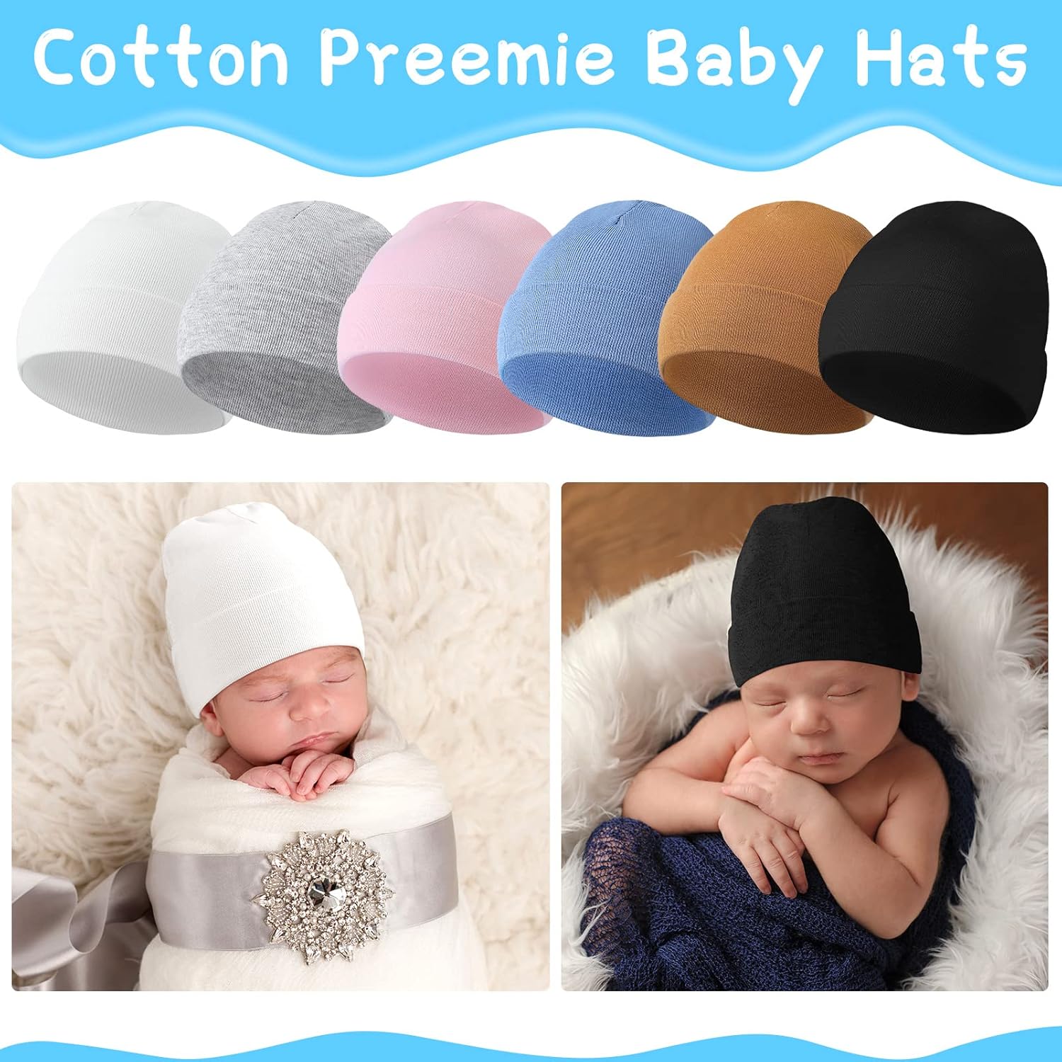 6-Piece Newcotte Cotton Baby Beanie Hats for Premie