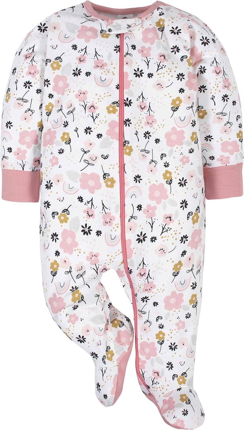 Gerber Baby Girls Footies Sleep Play 4-Pack with Fun Design