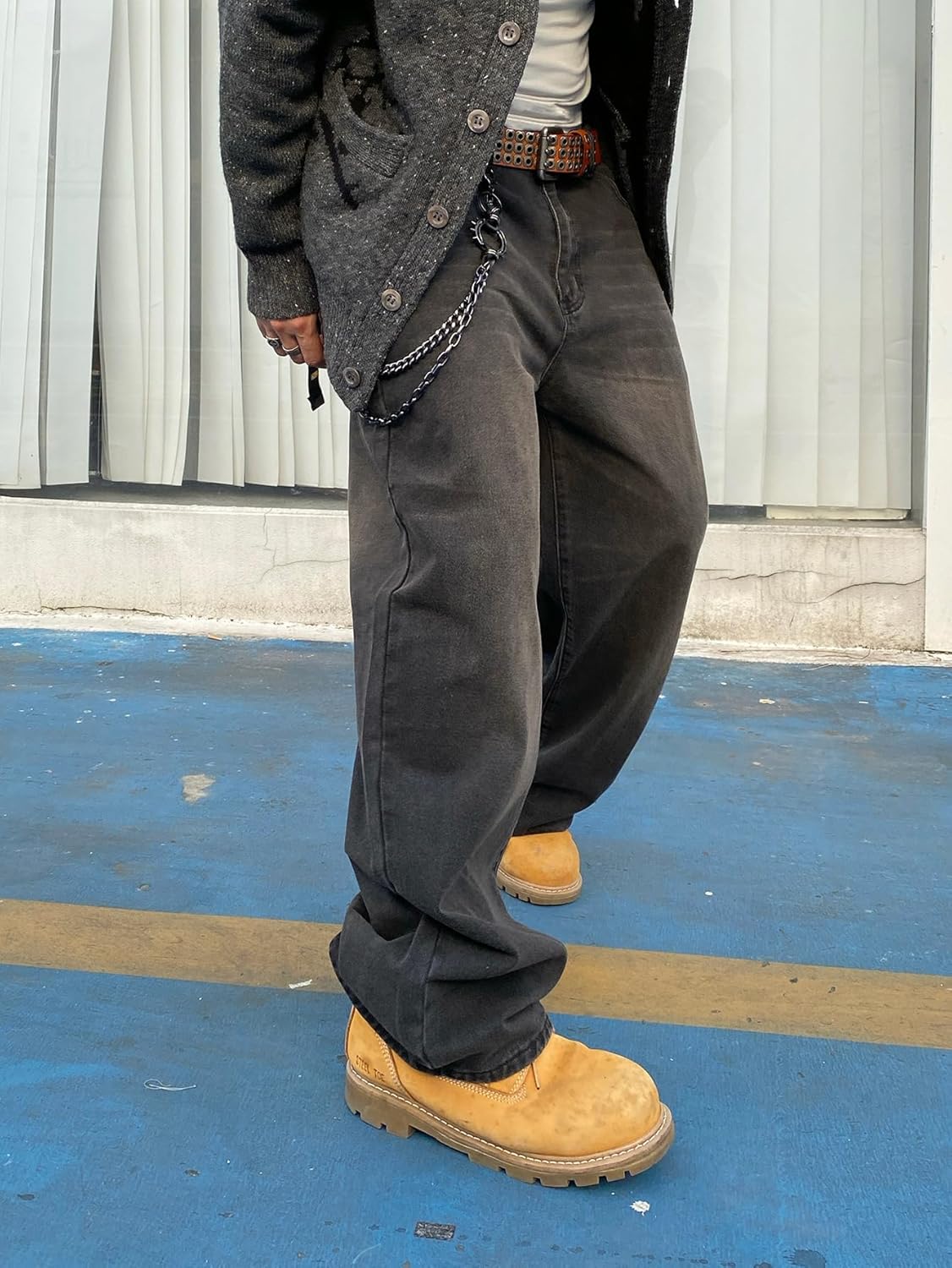 Mens Denim Wide Leg Skater Jeans - Trendy Hip Hop Style by DFGIGT