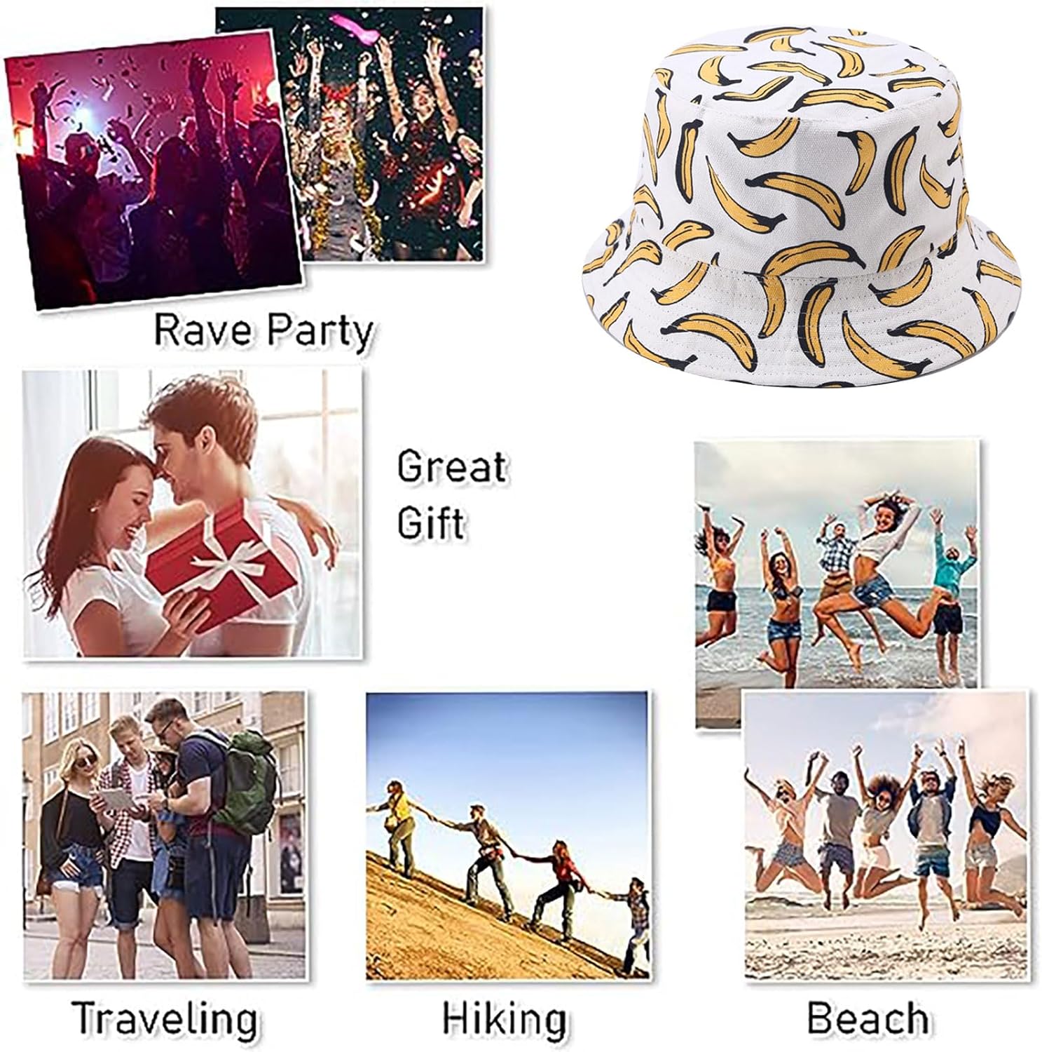 Fruit Print Bucket Hat Reversible Packable for Men Women