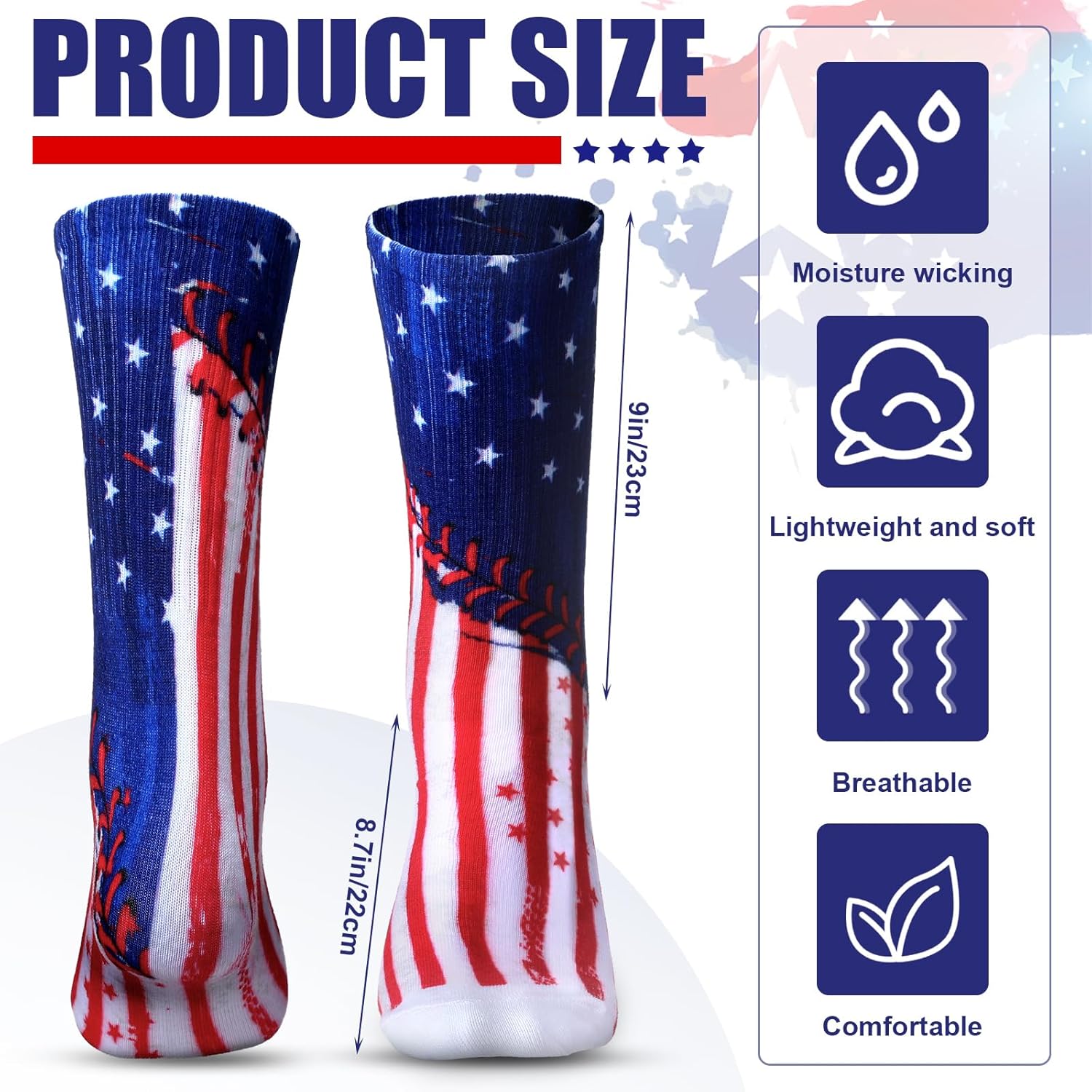 Jeyiour 10-Pair Mid Calf Baseball Crew Socks Patriotic Anthology