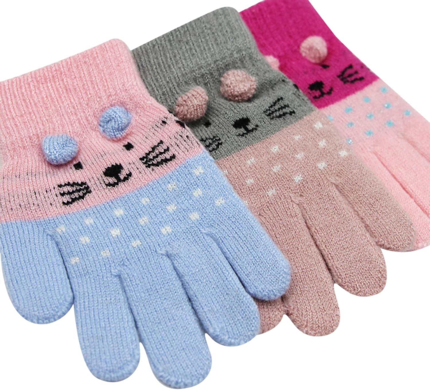 Perfect Kids Warm Gloves Cute Cat Design Safe for 0-15 Yearsold