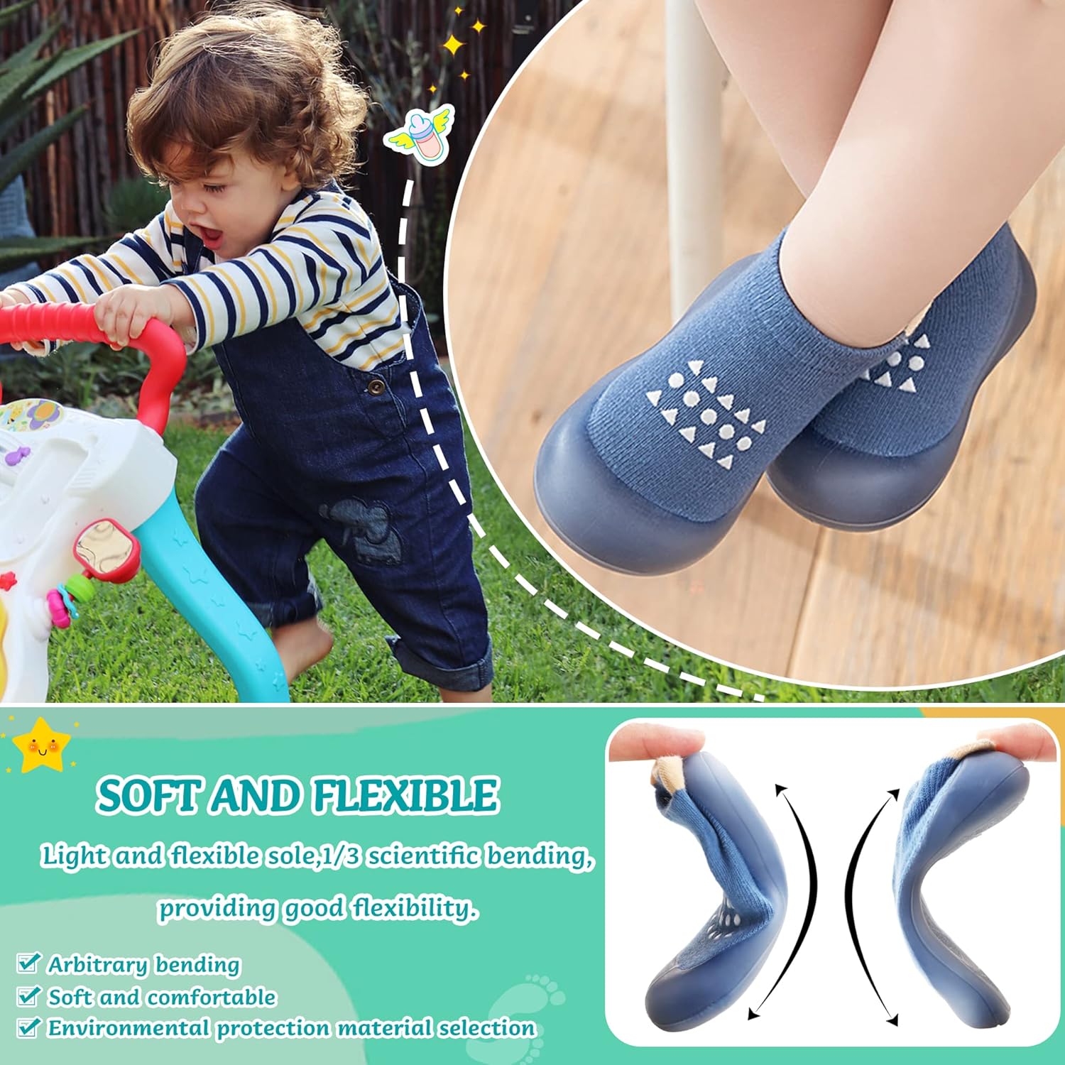 Eocom Cute Non-Skid Fluffy Toddler Booties for Walking